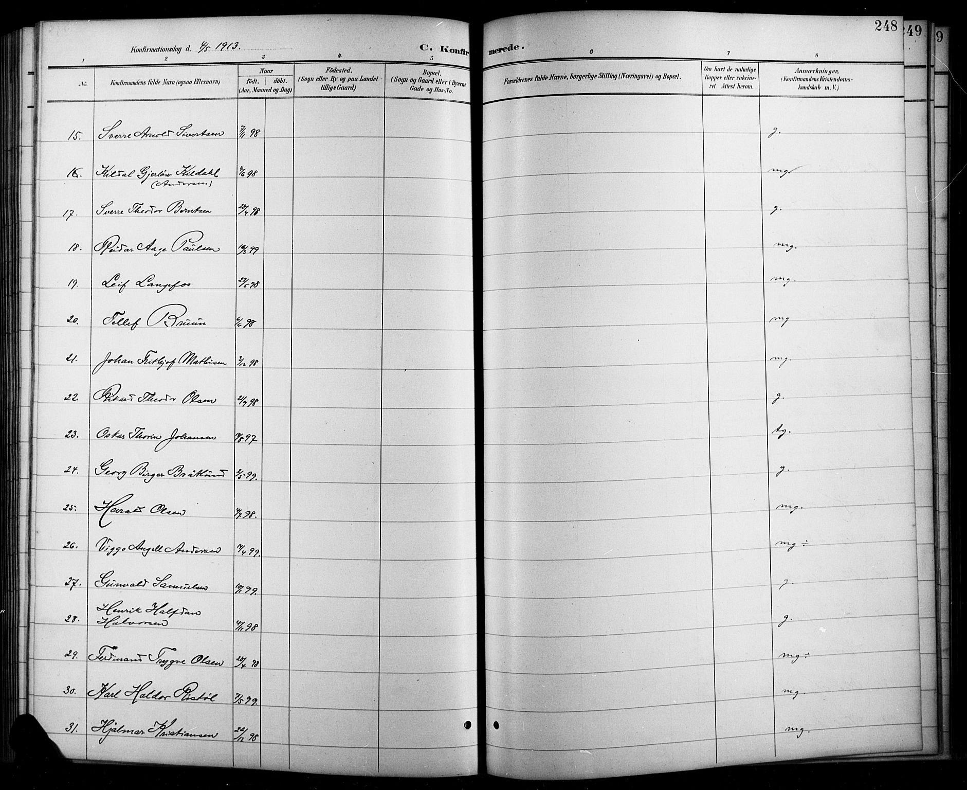 Arendal sokneprestkontor, Trefoldighet, AV/SAK-1111-0040/F/Fb/L0006: Parish register (copy) no. B 6, 1889-1916, p. 248