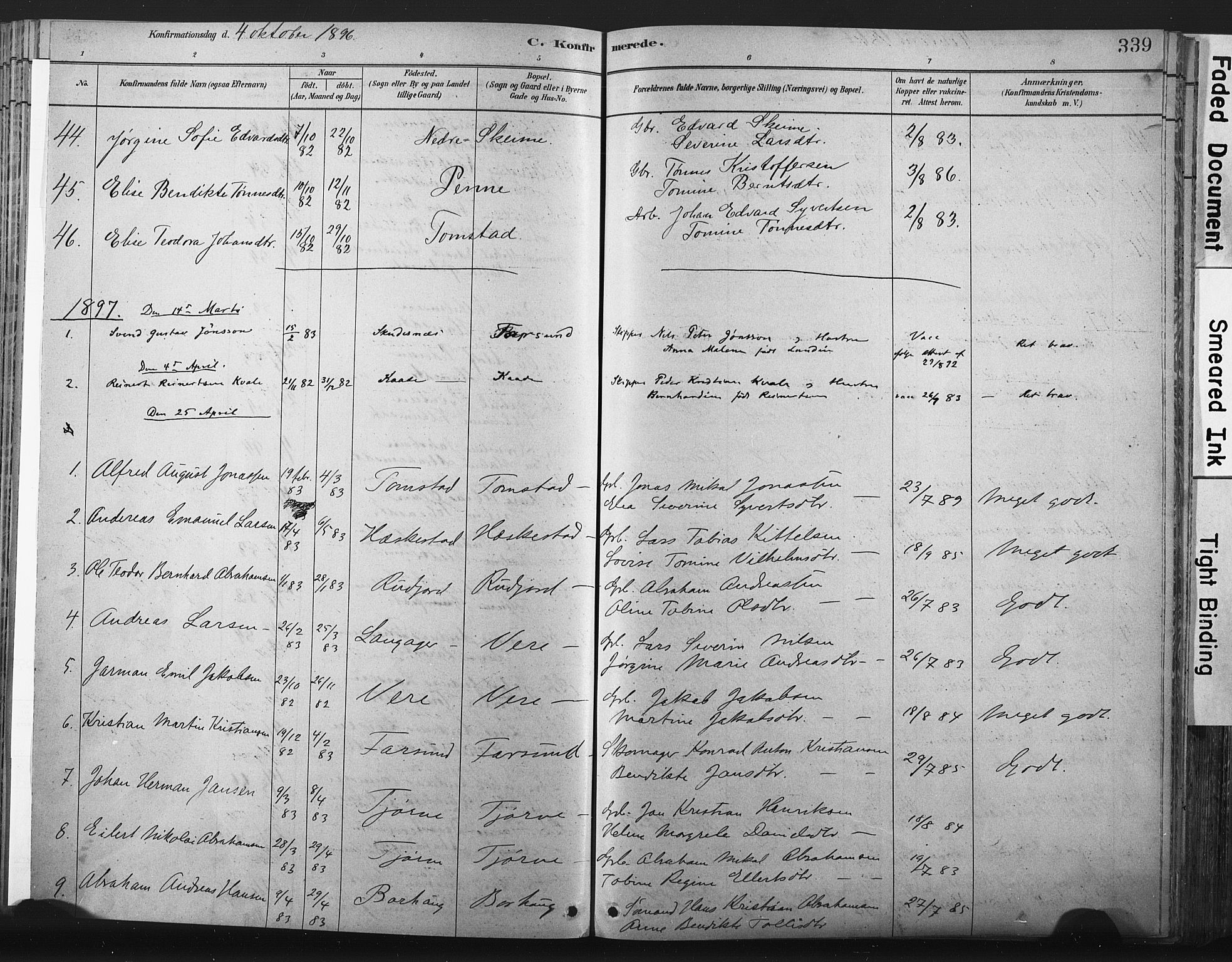 Lista sokneprestkontor, SAK/1111-0027/F/Fa/L0012: Parish register (official) no. A 12, 1879-1903, p. 339