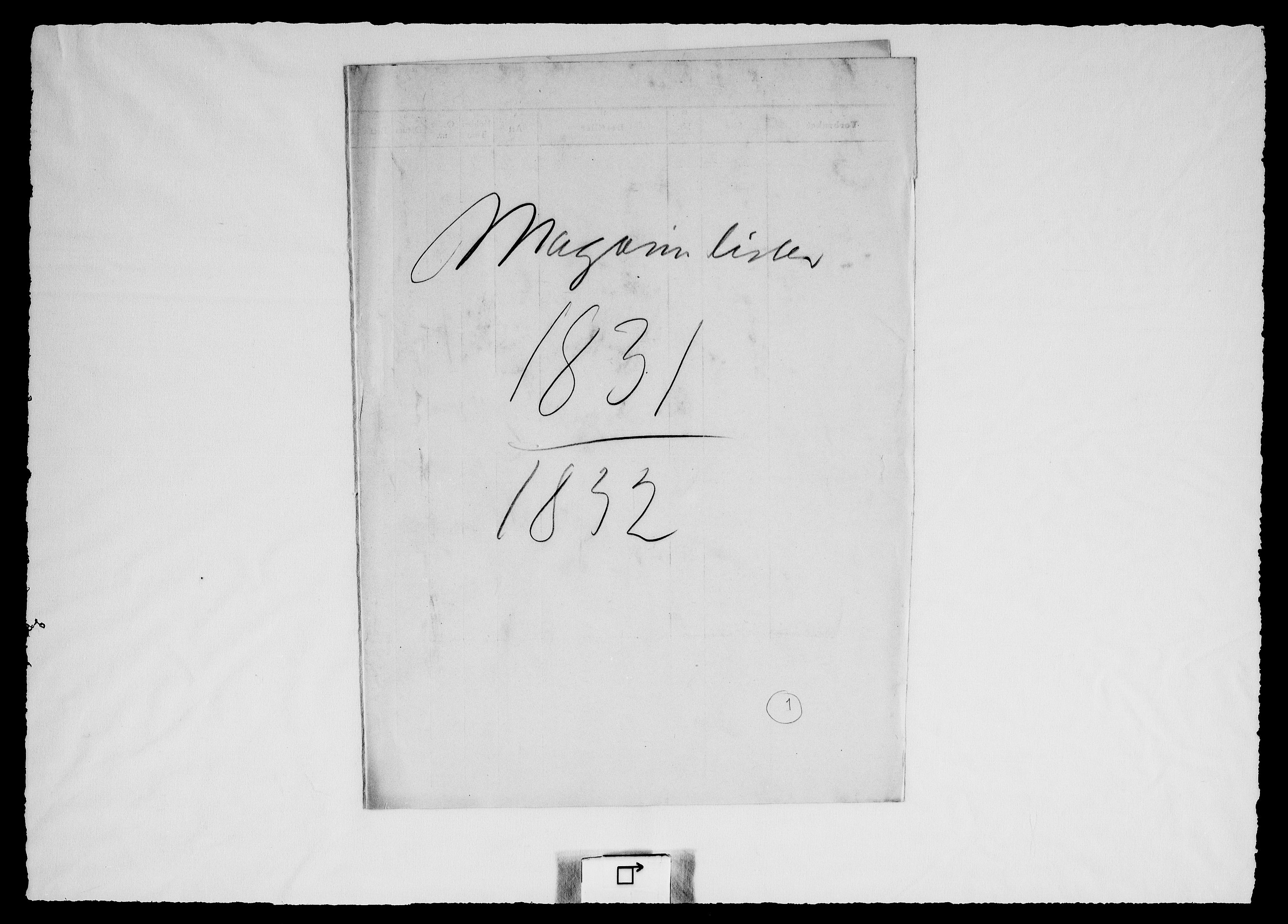 Modums Blaafarveværk, RA/PA-0157/G/Gd/Gdd/L0303/0001: -- / Magasinlister, 1831-1836, p. 2