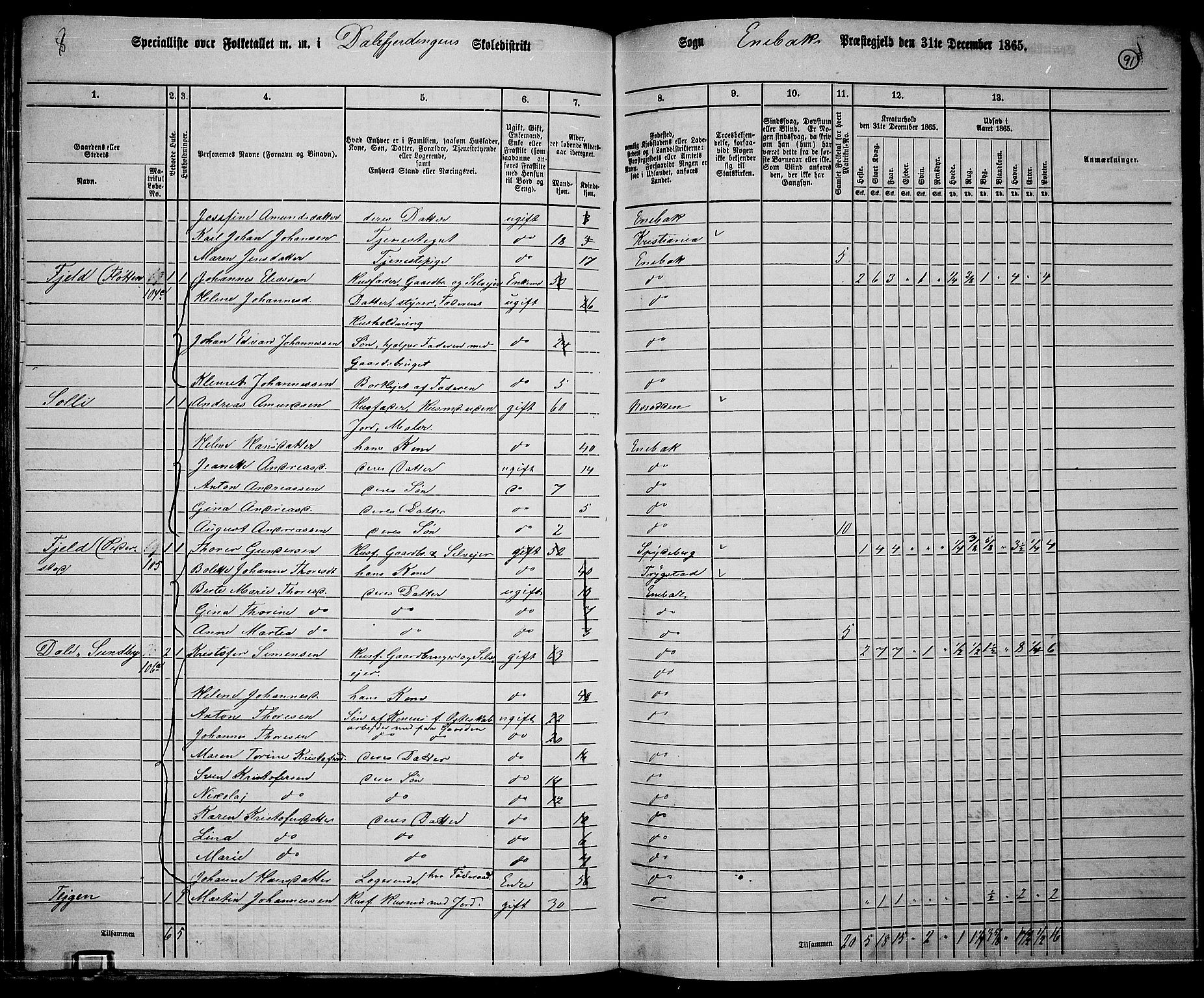 RA, 1865 census for Enebakk, 1865, p. 80