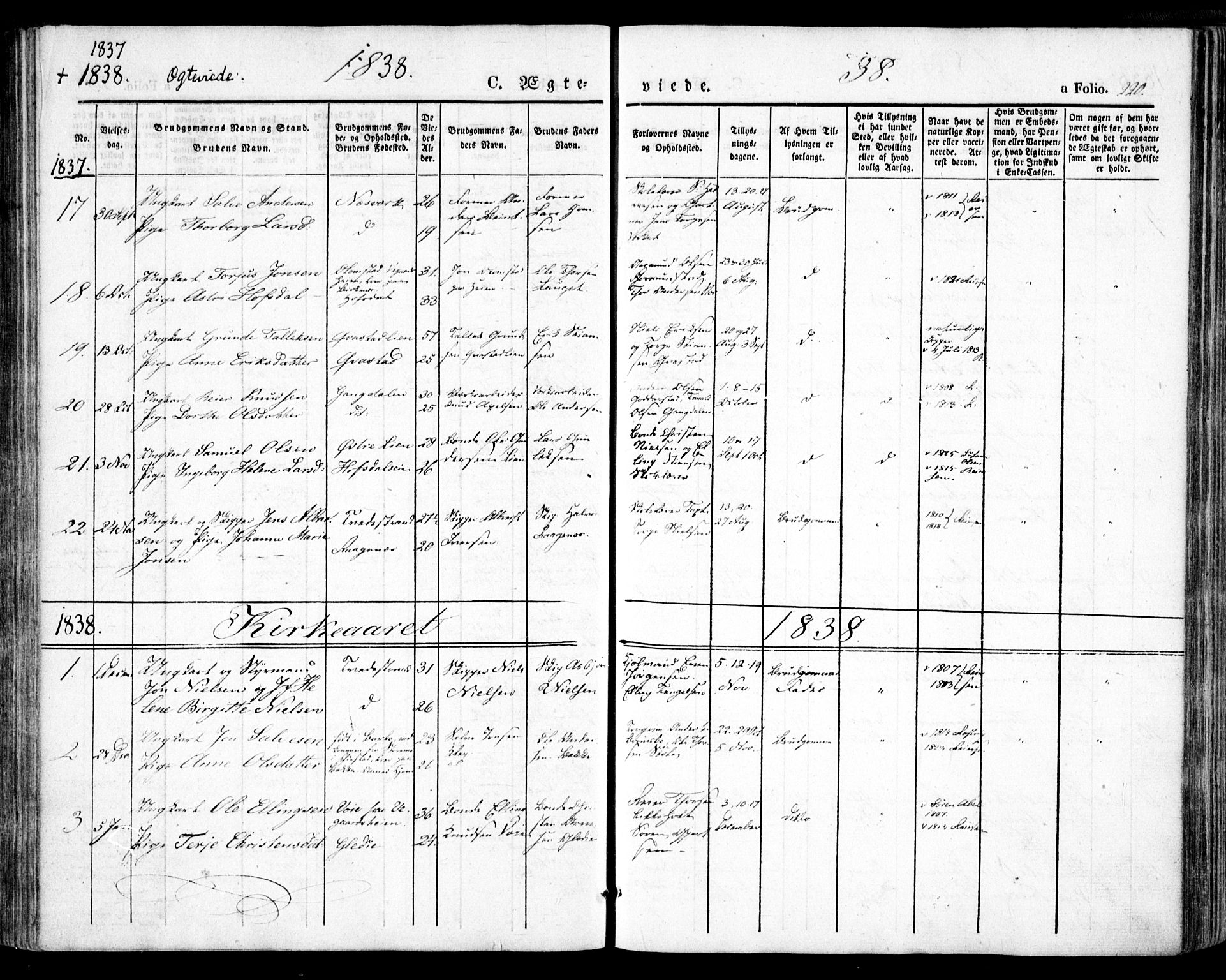 Holt sokneprestkontor, AV/SAK-1111-0021/F/Fa/L0007: Parish register (official) no. A 7, 1836-1848, p. 220