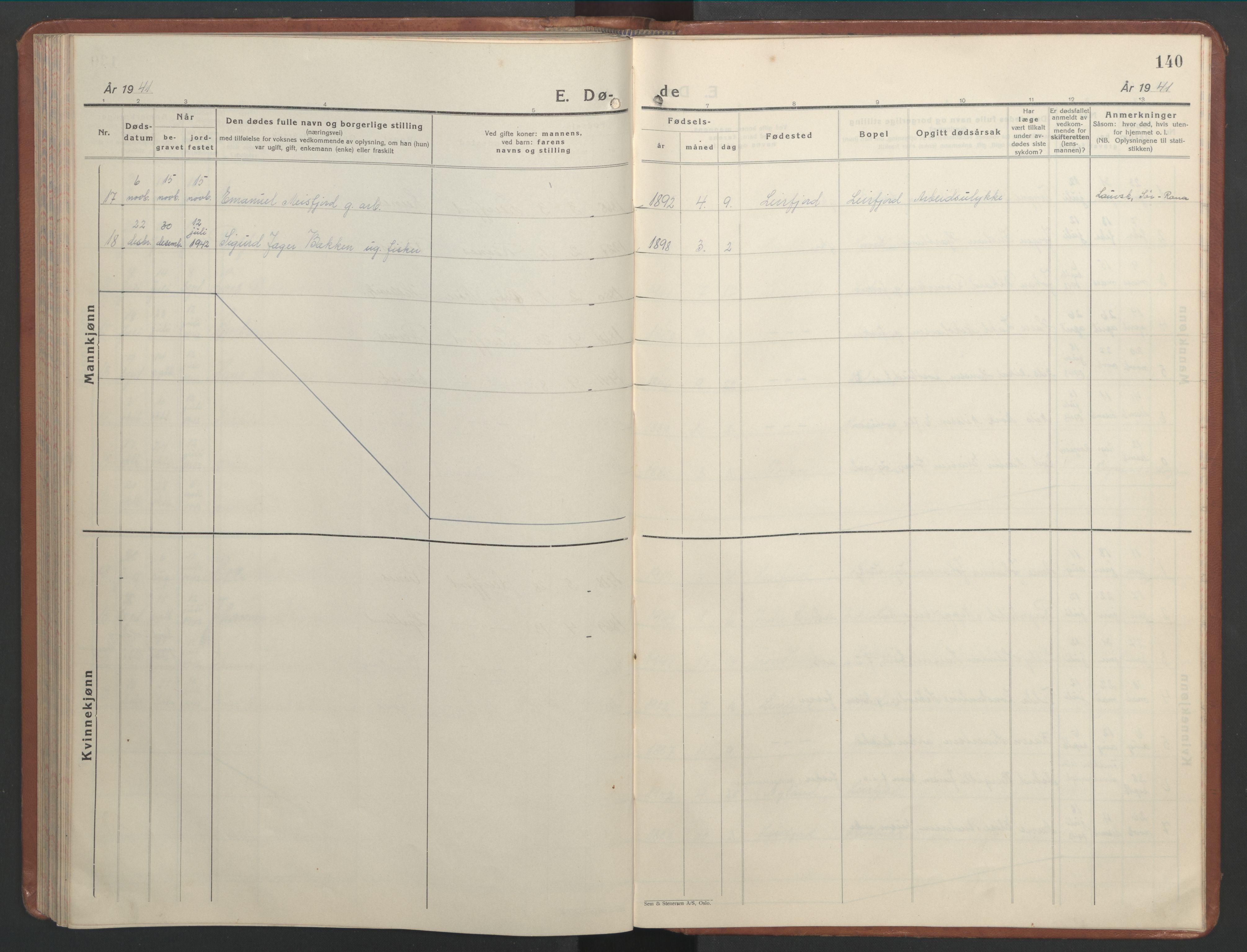 Ministerialprotokoller, klokkerbøker og fødselsregistre - Nordland, AV/SAT-A-1459/832/L0496: Parish register (copy) no. 832C03, 1932-1945, p. 140