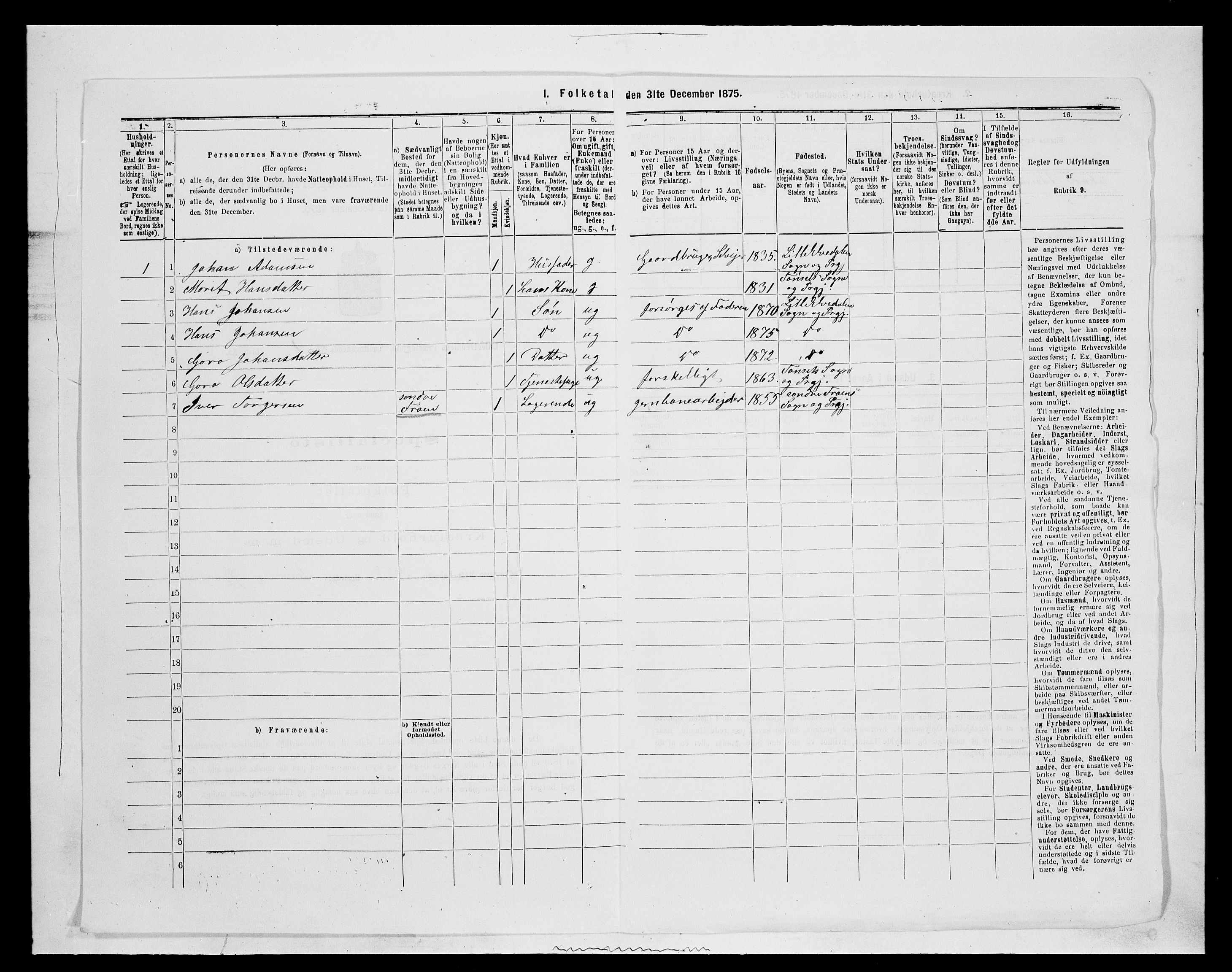 SAH, 1875 census for 0438P Lille Elvedalen, 1875, p. 216