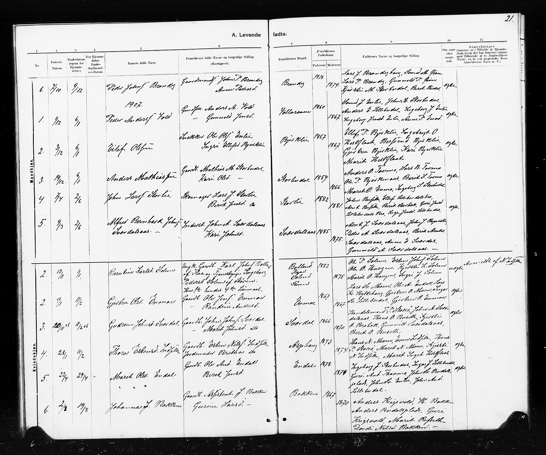 Ministerialprotokoller, klokkerbøker og fødselsregistre - Sør-Trøndelag, SAT/A-1456/690/L1051: Parish register (copy) no. 690C01, 1887-1908, p. 21