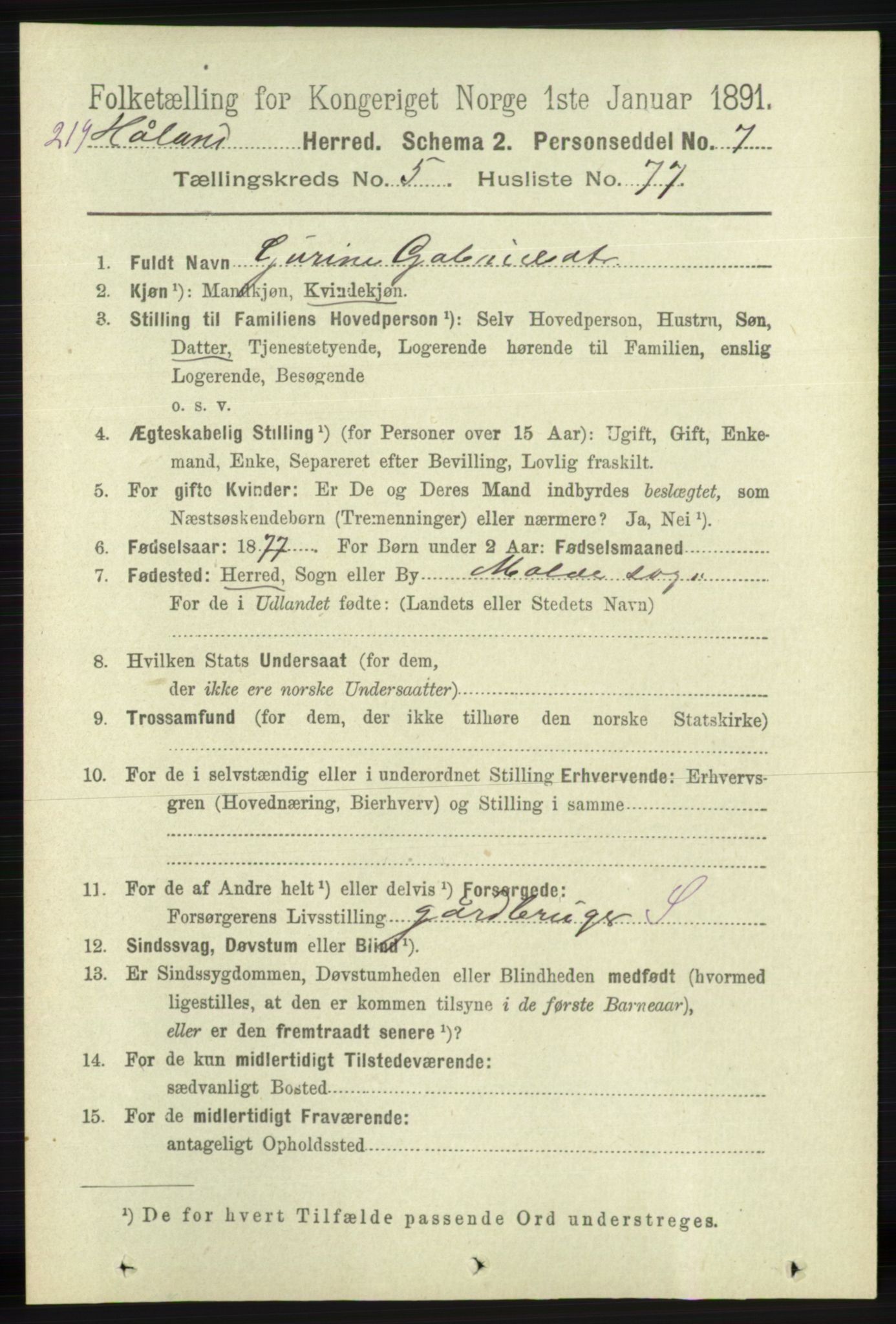 RA, 1891 census for 1124 Haaland, 1891, p. 3786