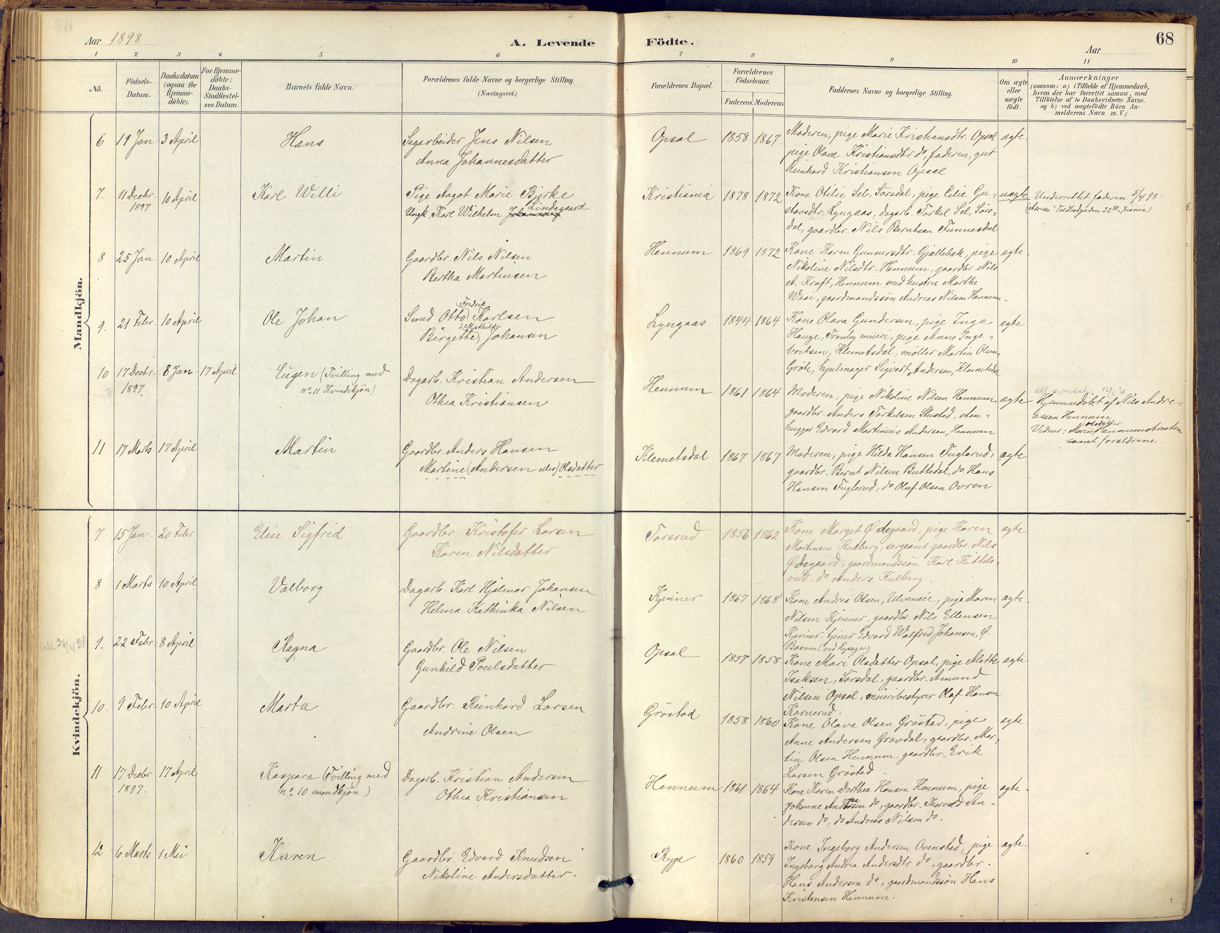 Lier kirkebøker, AV/SAKO-A-230/F/Fb/L0001: Parish register (official) no. II 1, 1883-1910, p. 68