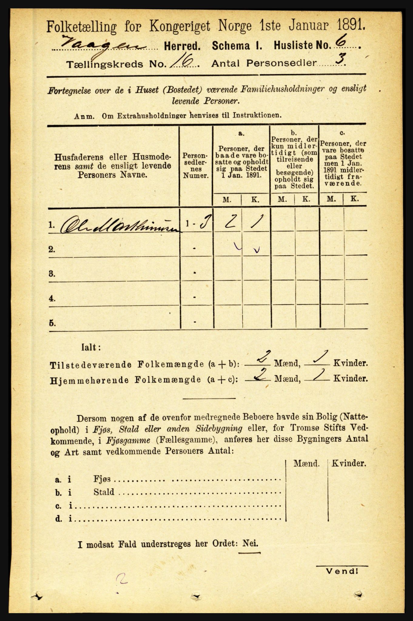 RA, 1891 census for 1865 Vågan, 1891, p. 4521