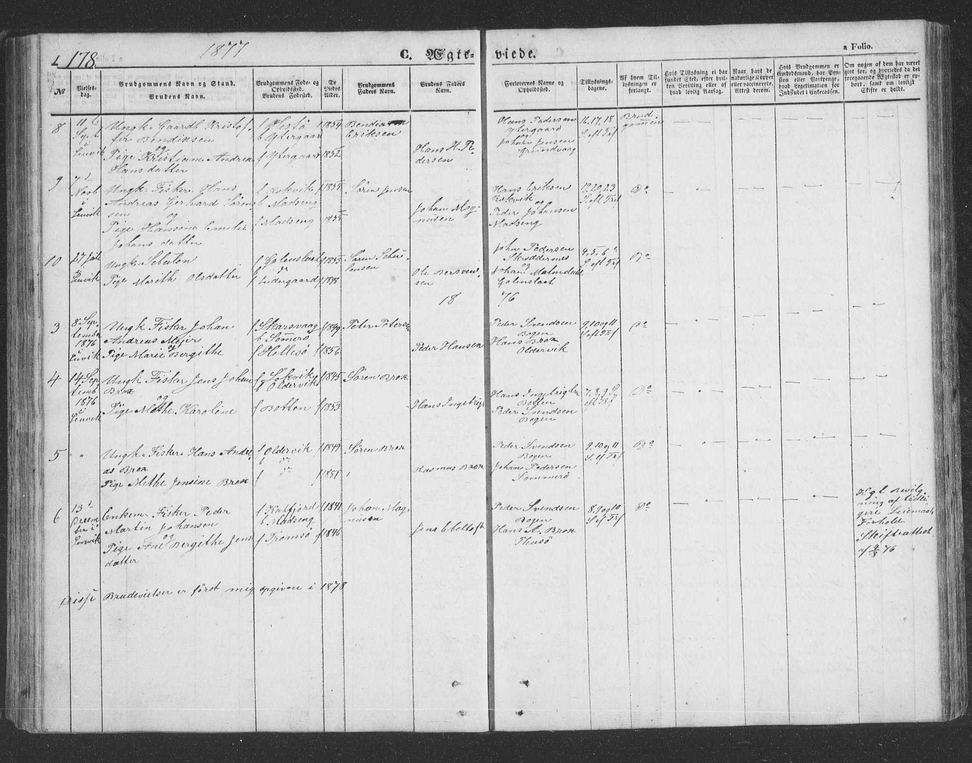 Lenvik sokneprestembete, SATØ/S-1310/H/Ha/Hab/L0020klokker: Parish register (copy) no. 20, 1855-1883, p. 178
