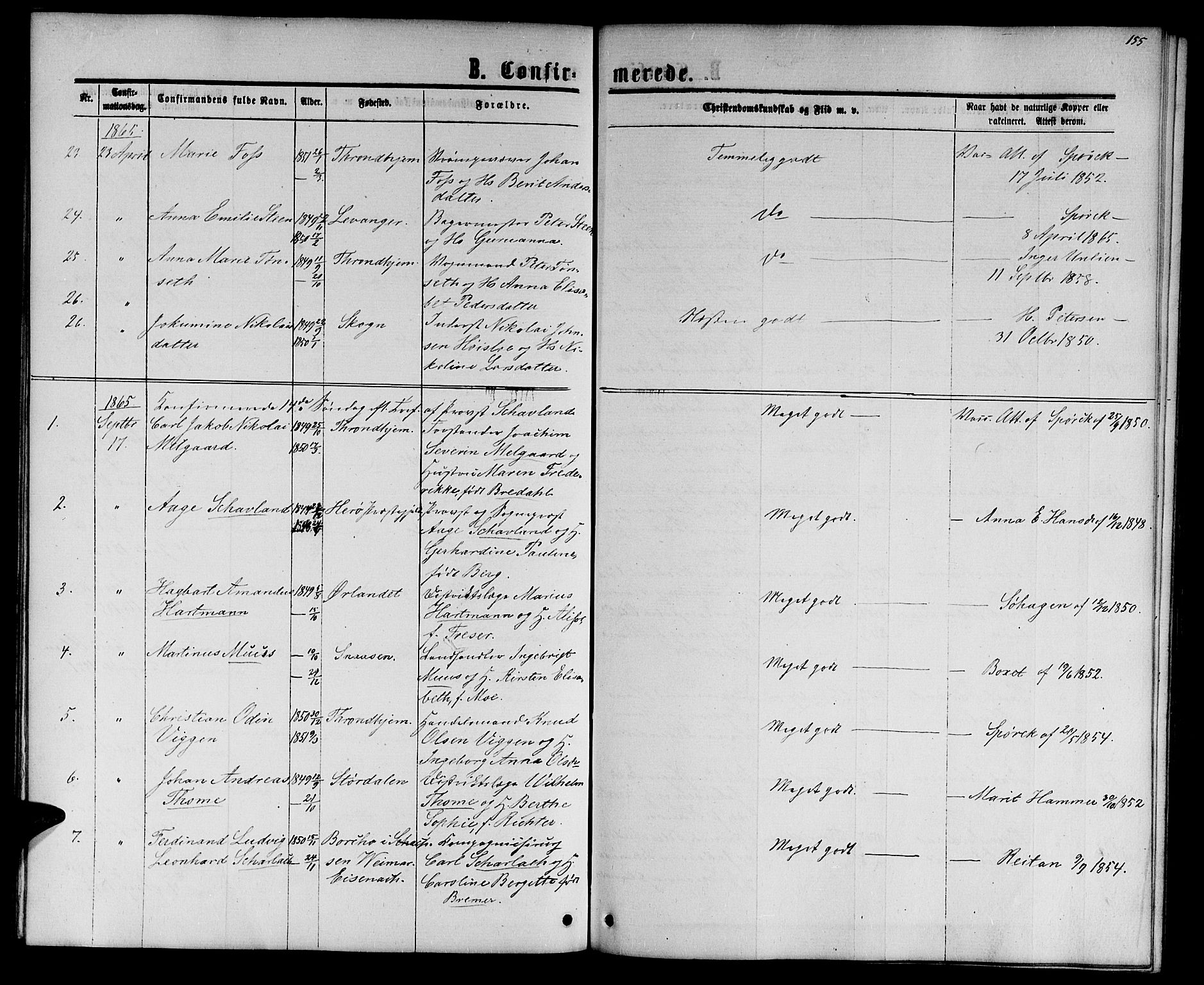 Ministerialprotokoller, klokkerbøker og fødselsregistre - Sør-Trøndelag, AV/SAT-A-1456/601/L0087: Parish register (copy) no. 601C05, 1864-1881, p. 155