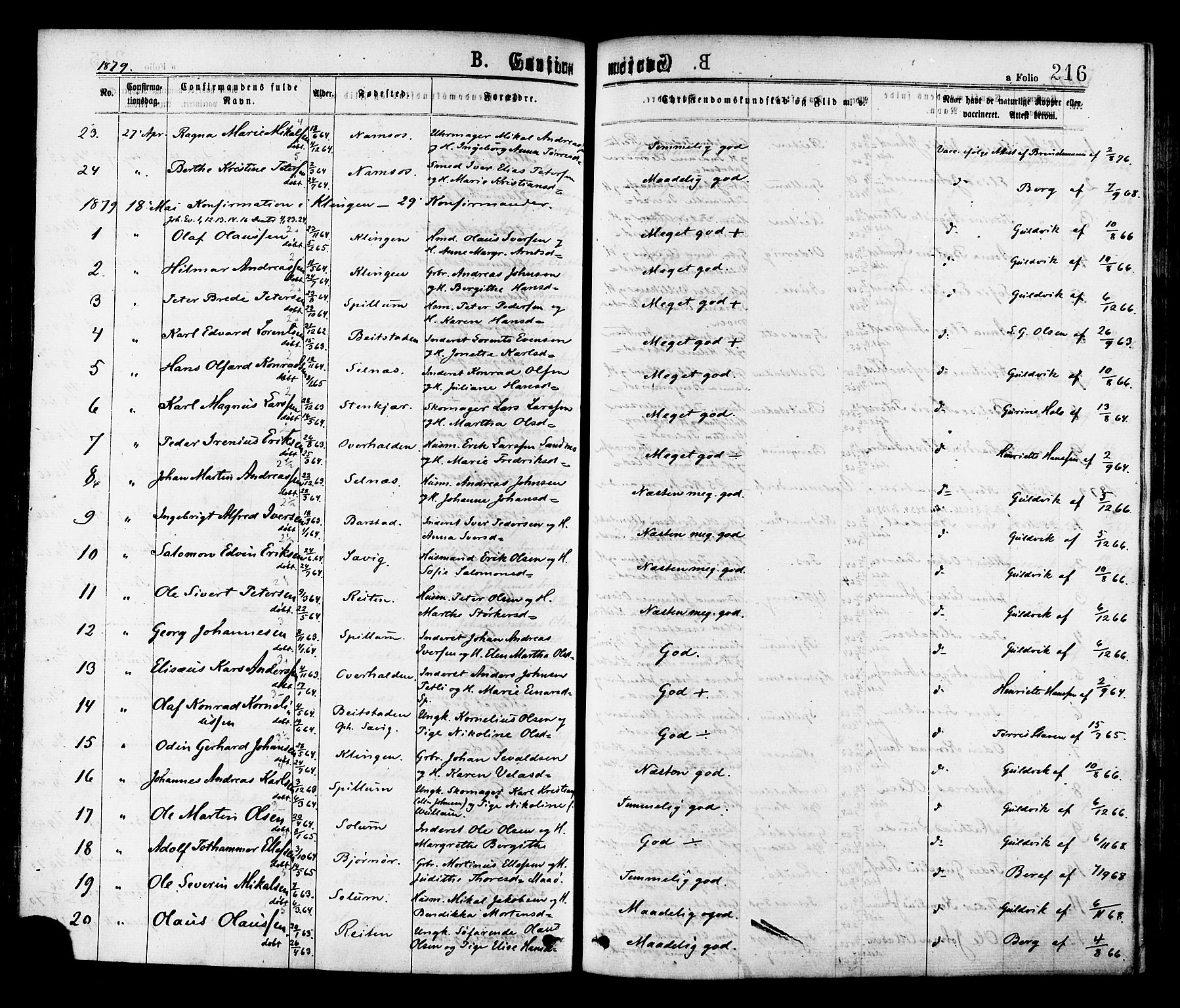 Ministerialprotokoller, klokkerbøker og fødselsregistre - Nord-Trøndelag, SAT/A-1458/768/L0572: Parish register (official) no. 768A07, 1874-1886, p. 216