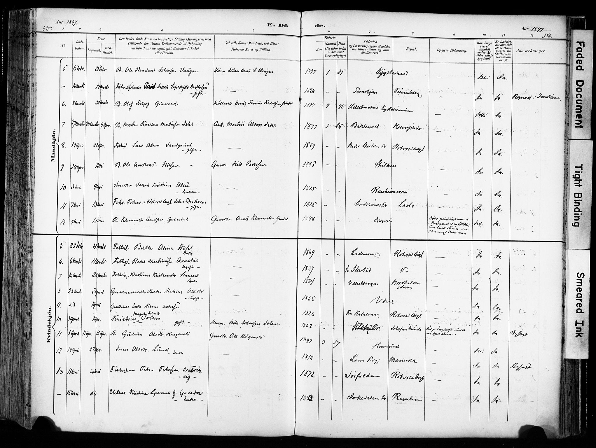 Ministerialprotokoller, klokkerbøker og fødselsregistre - Sør-Trøndelag, AV/SAT-A-1456/606/L0301: Parish register (official) no. 606A16, 1894-1907, p. 545-546