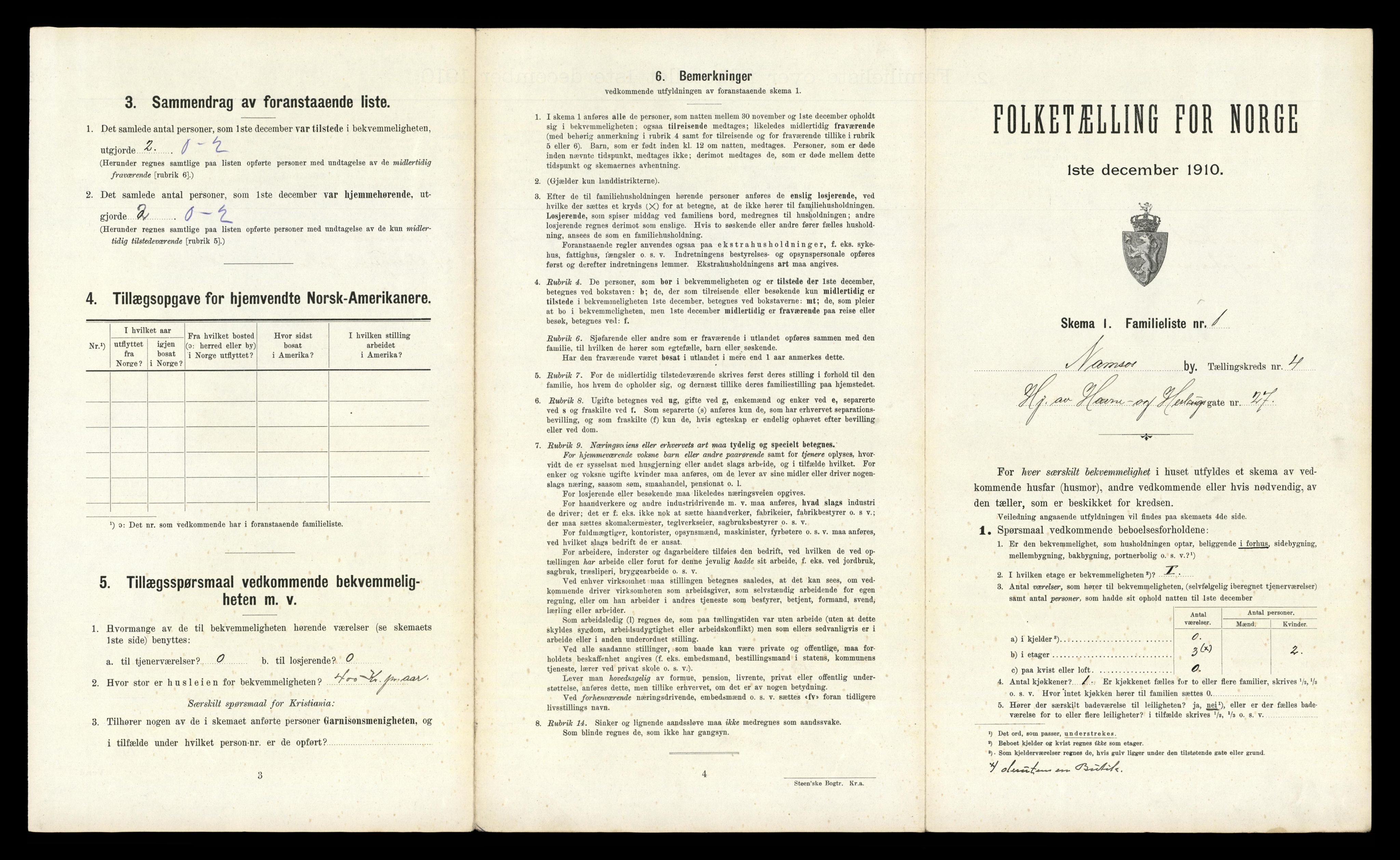 RA, 1910 census for Namsos, 1910, p. 1012