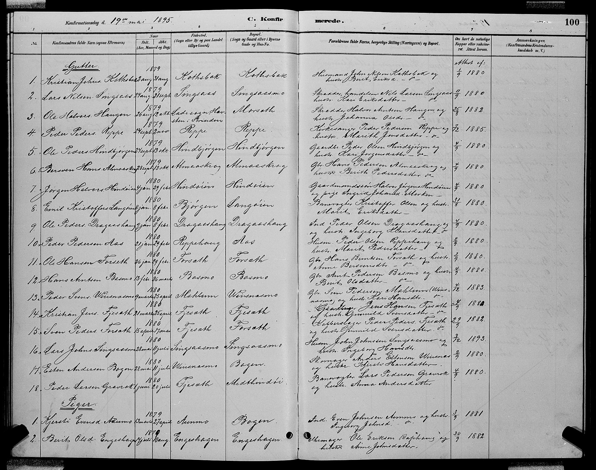Ministerialprotokoller, klokkerbøker og fødselsregistre - Sør-Trøndelag, SAT/A-1456/688/L1028: Parish register (copy) no. 688C03, 1889-1899, p. 100