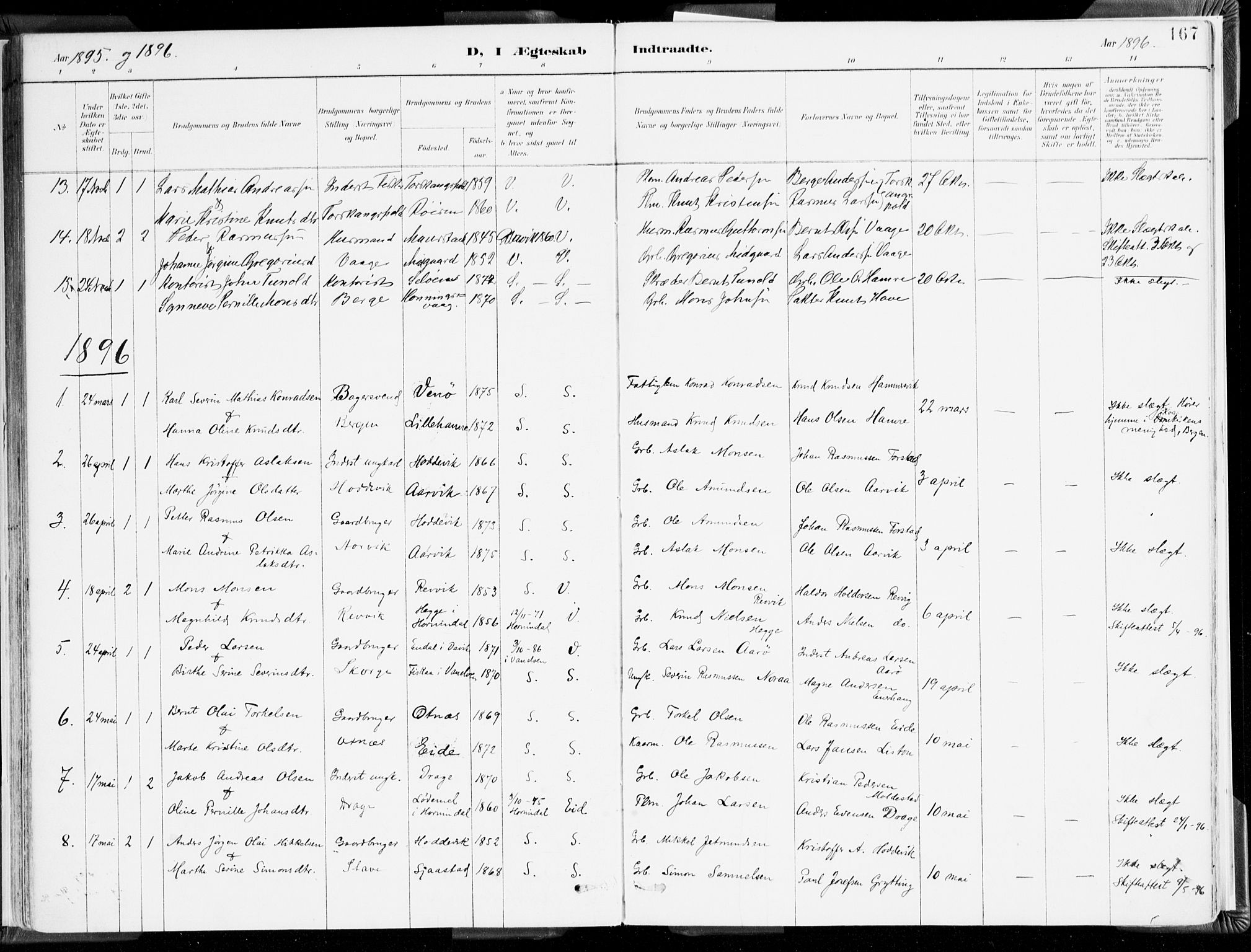 Selje sokneprestembete, SAB/A-99938/H/Ha/Haa/Haab: Parish register (official) no. B 2, 1891-1907, p. 167