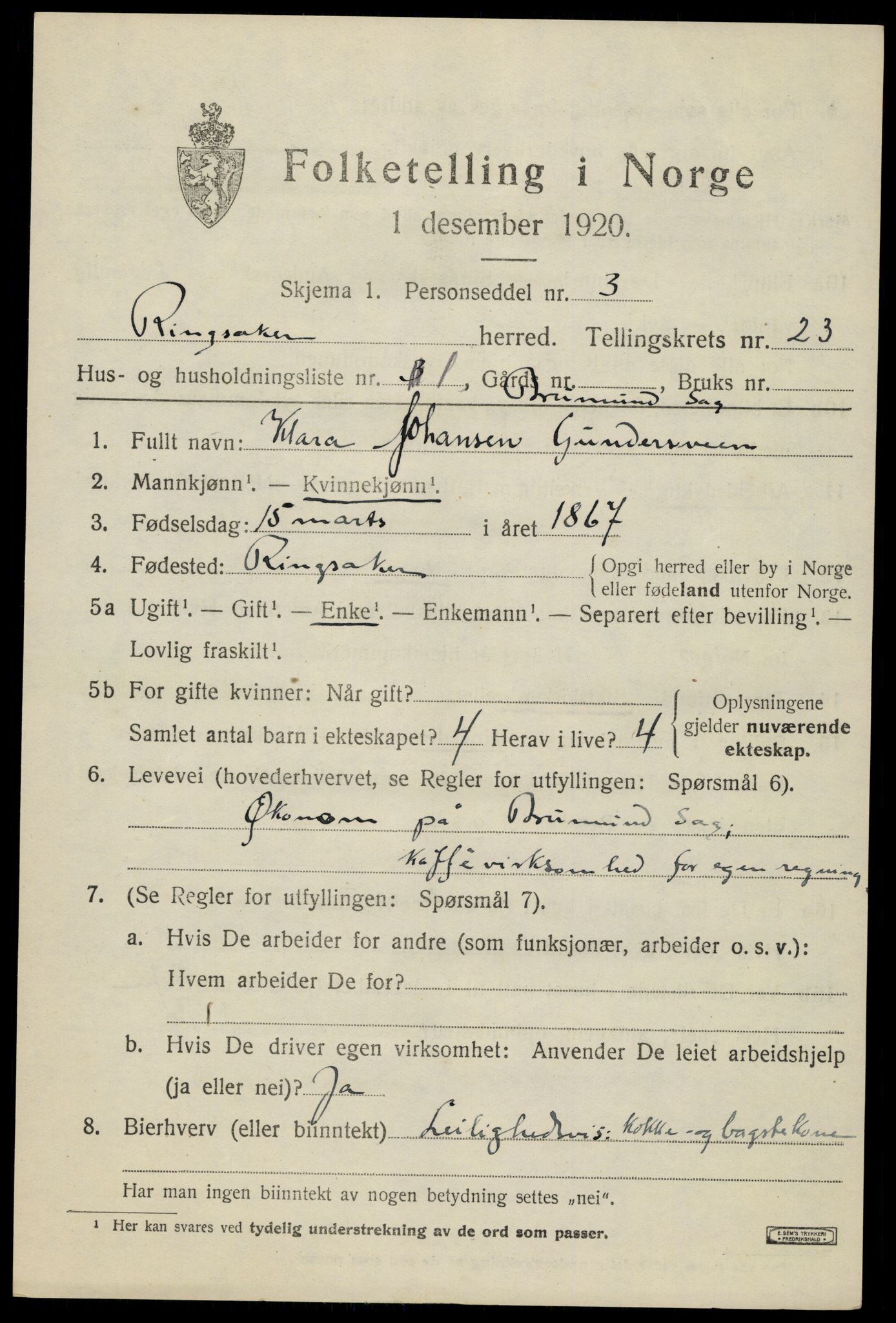 SAH, 1920 census for Ringsaker, 1920, p. 29678