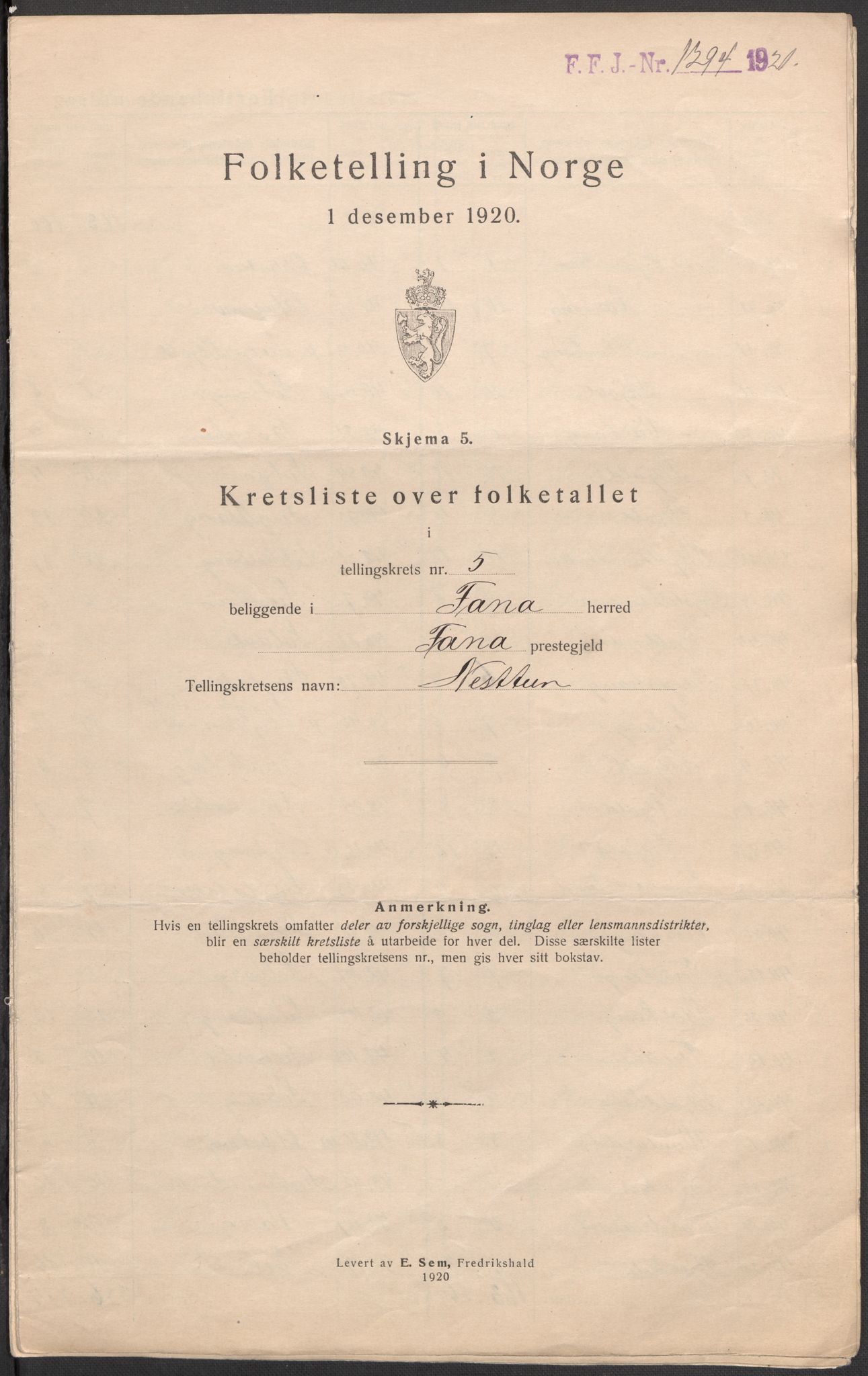 SAB, 1920 census for Fana, 1920, p. 25