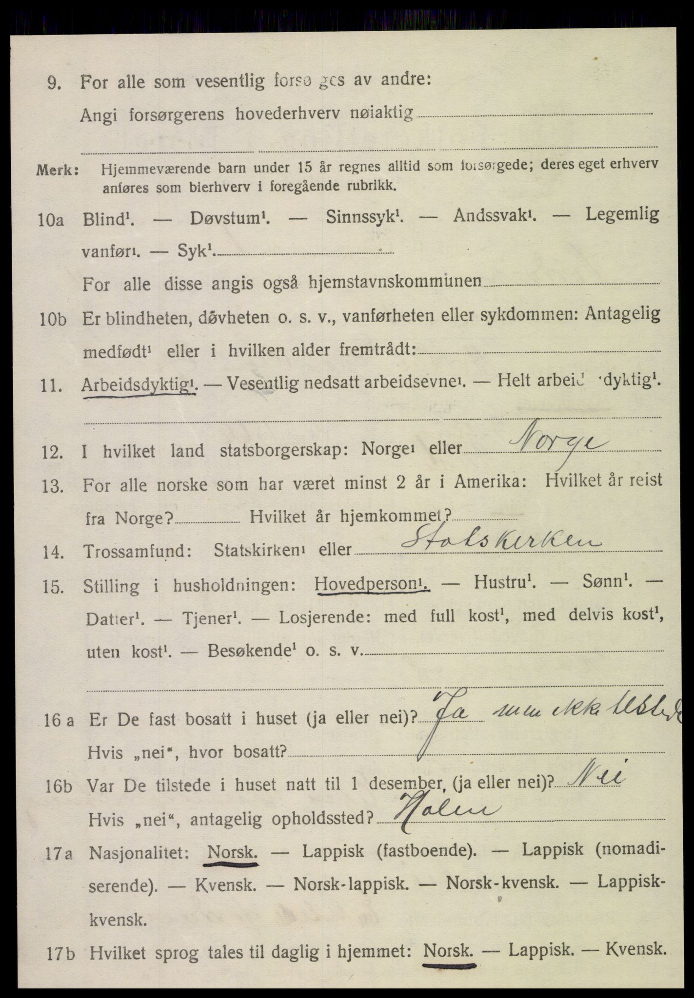 SAT, 1920 census for Nordvik, 1920, p. 1453