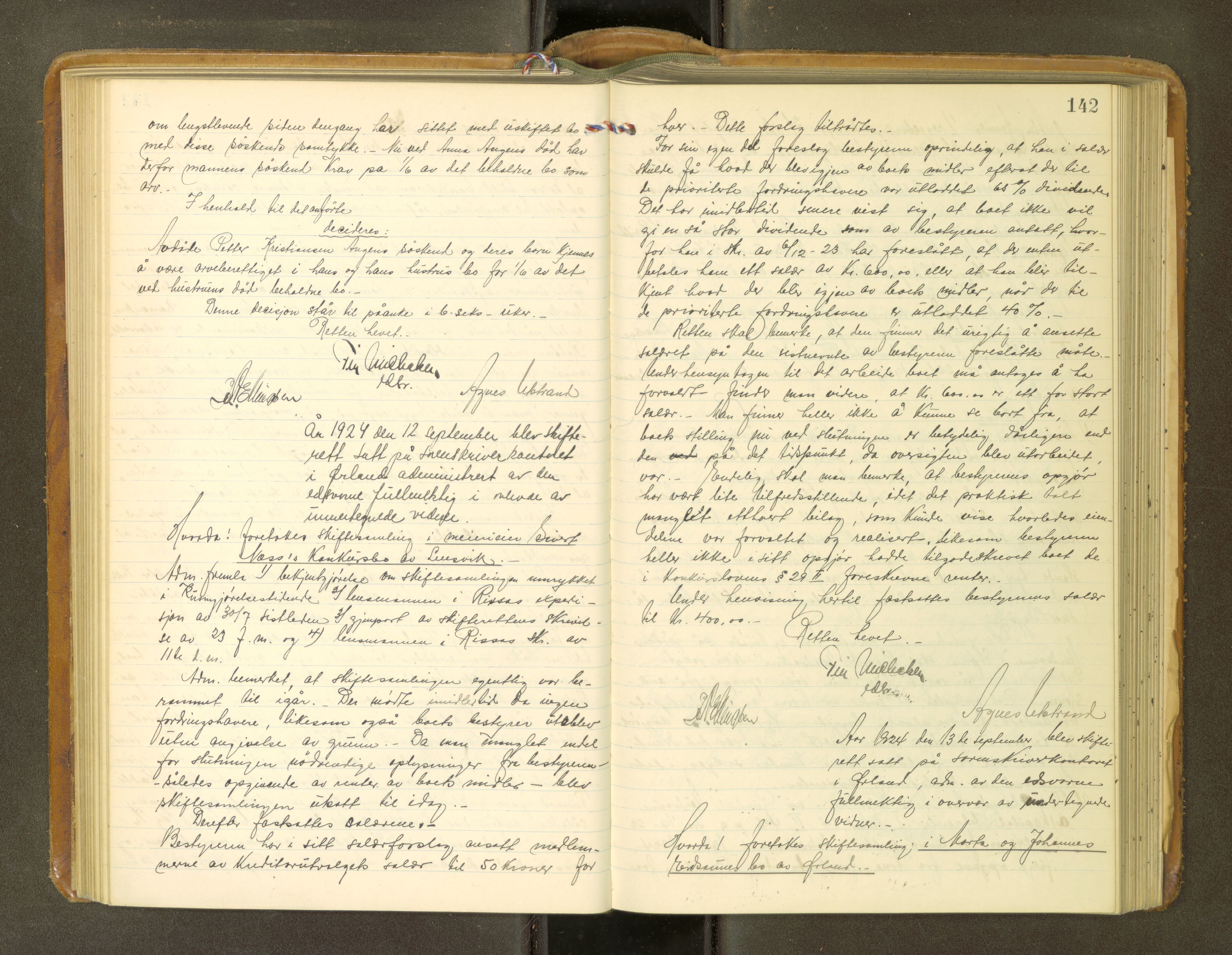 Fosen sorenskriveri, AV/SAT-A-1107/1/3/3B/L0013: Skiftebehandlingsprotokoll, 1923-1927, p. 142