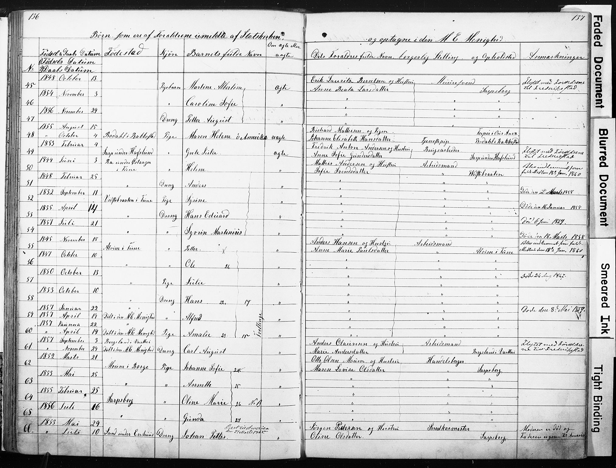 Sarpsborg metodistkirke, SAO/PAO-0233/A/L0001: Dissenter register no. 1, 1856-1875, p. 136-137