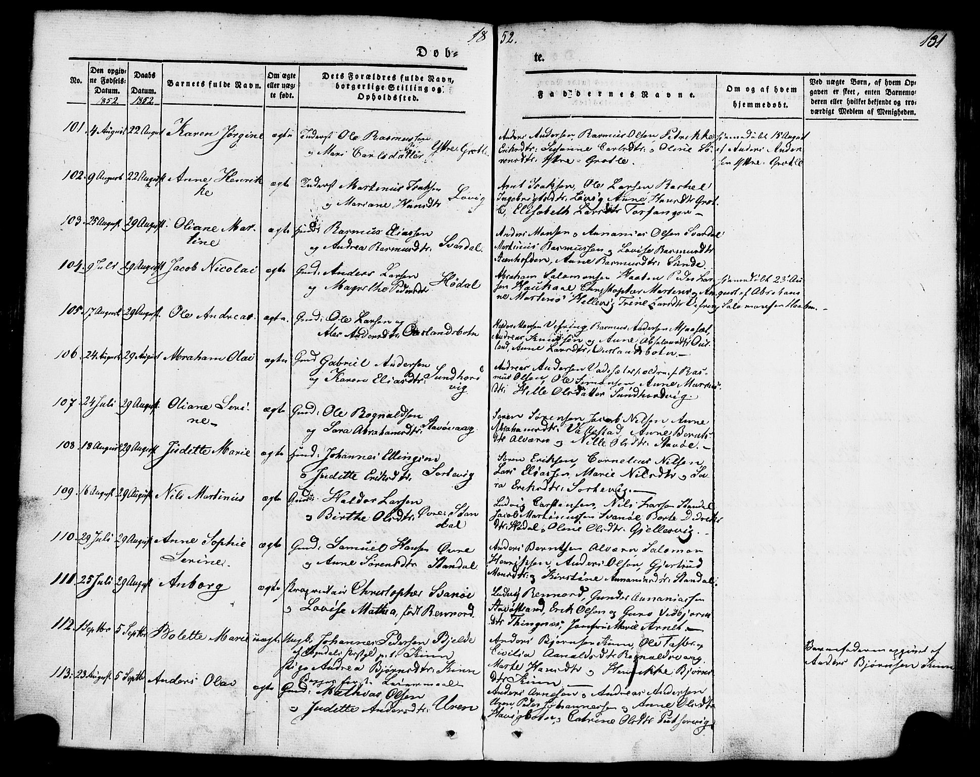 Kinn sokneprestembete, SAB/A-80801/H/Haa/Haaa/L0005: Parish register (official) no. A 5, 1841-1857, p. 131