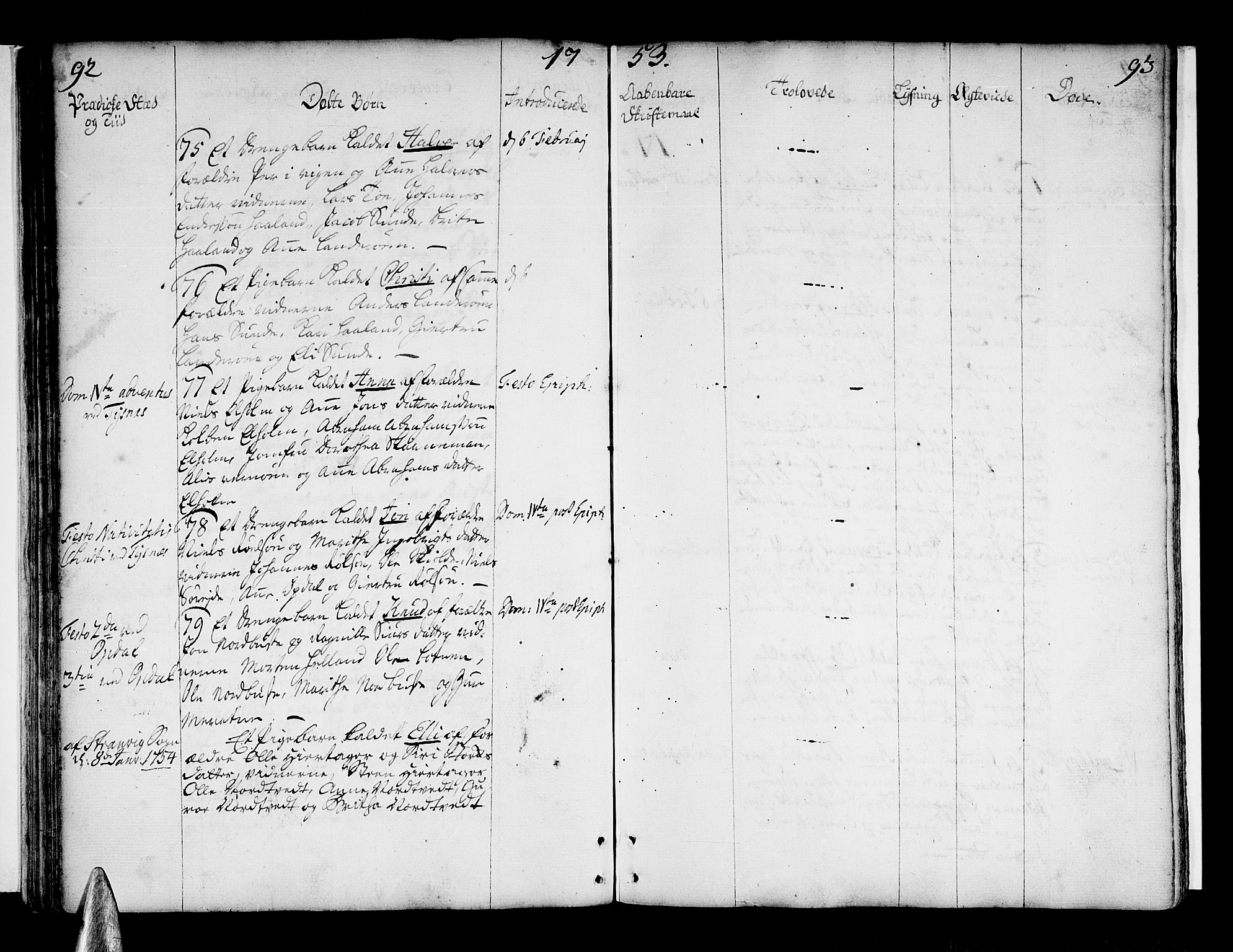 Tysnes sokneprestembete, SAB/A-78601/H/Haa: Parish register (official) no. A 4, 1750-1761, p. 92-93