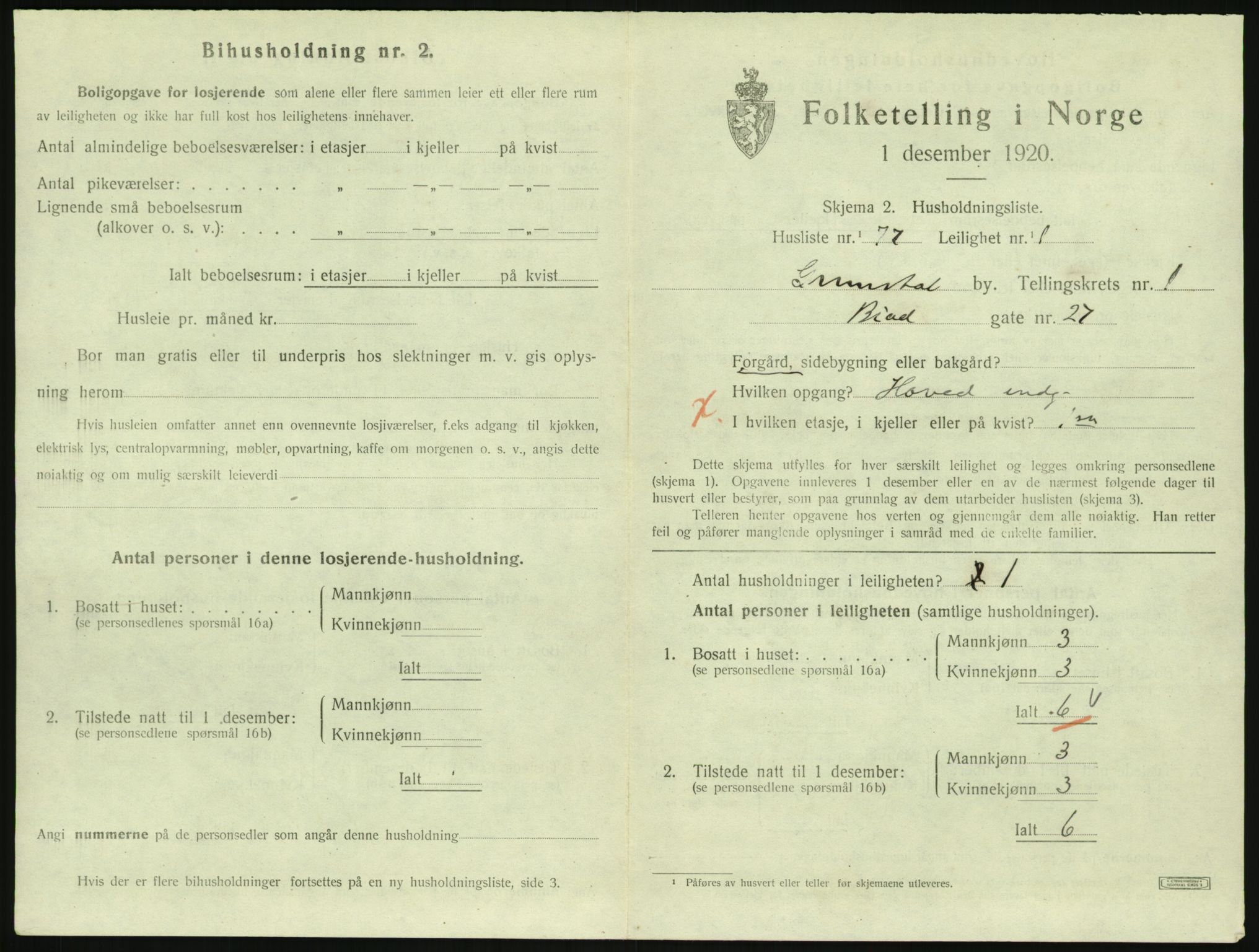 SAK, 1920 census for Grimstad, 1920, p. 1209