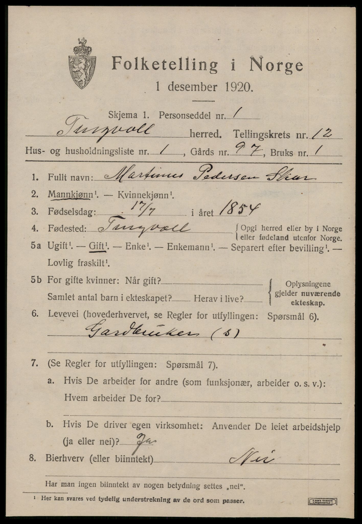 SAT, 1920 census for Tingvoll, 1920, p. 5928