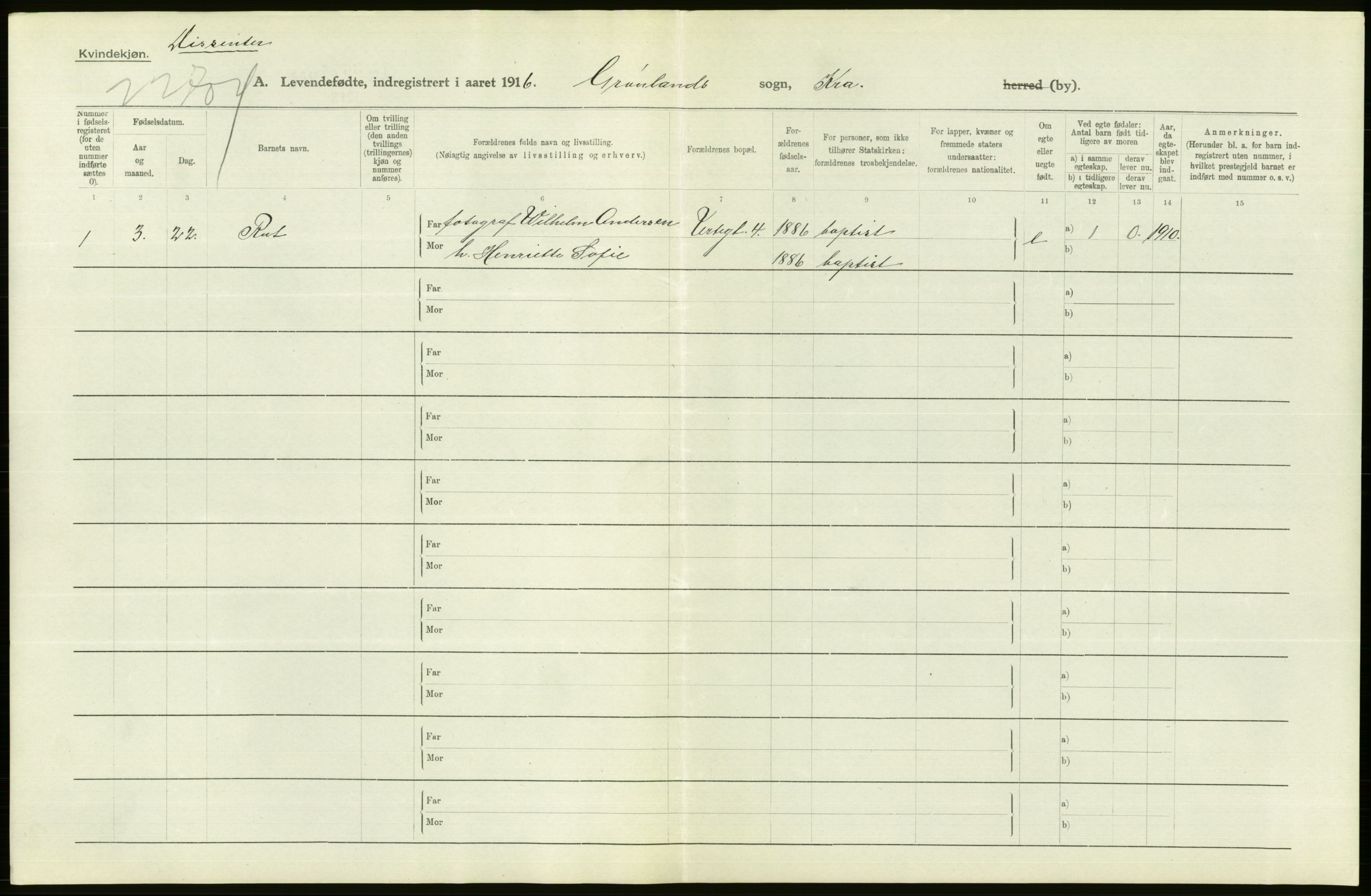 Statistisk sentralbyrå, Sosiodemografiske emner, Befolkning, AV/RA-S-2228/D/Df/Dfb/Dfbf/L0007: Kristiania: Levendefødte menn og kvinner., 1916, p. 642