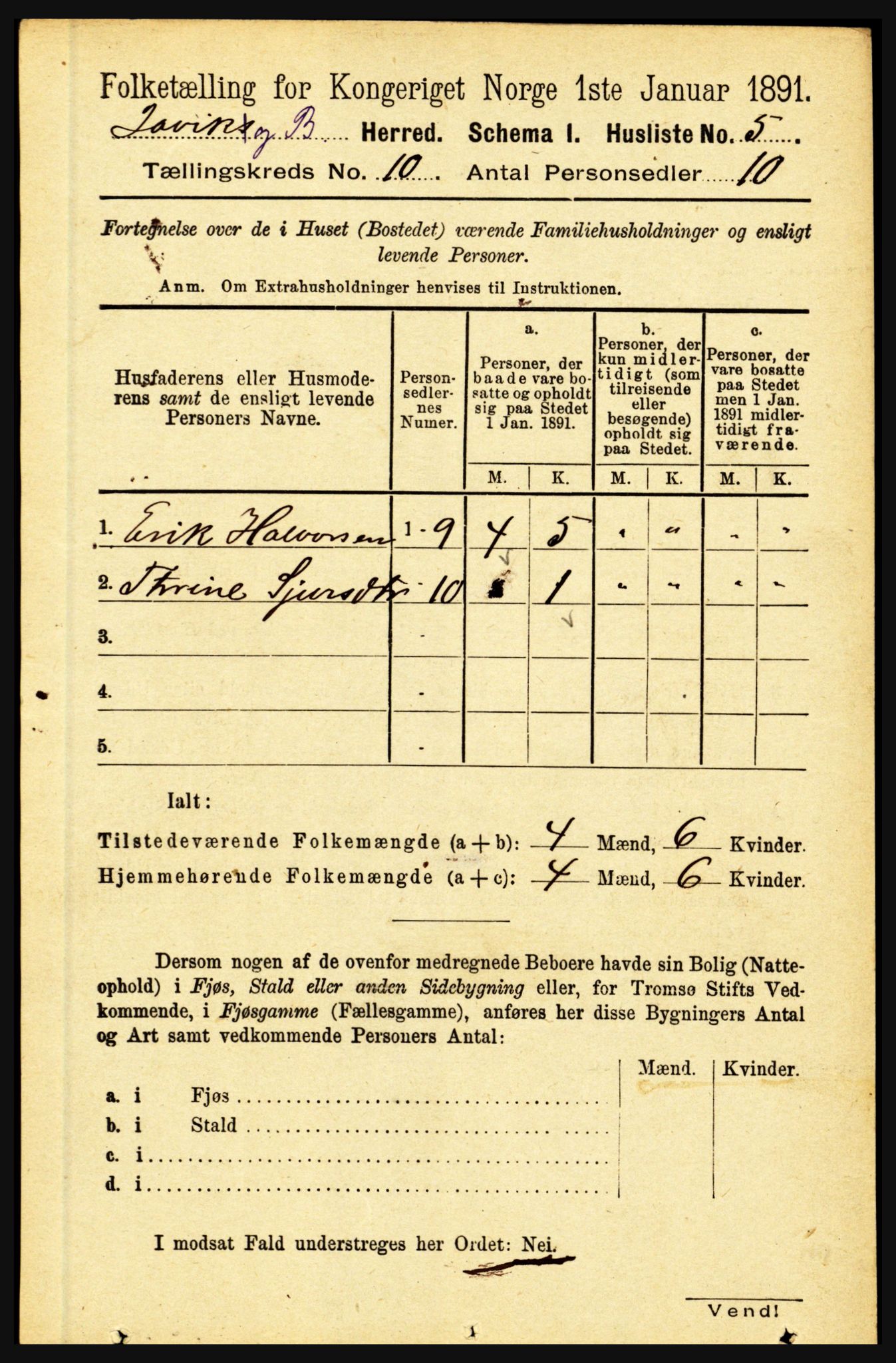 RA, 1891 census for 1415 Lavik og Brekke, 1891, p. 1961