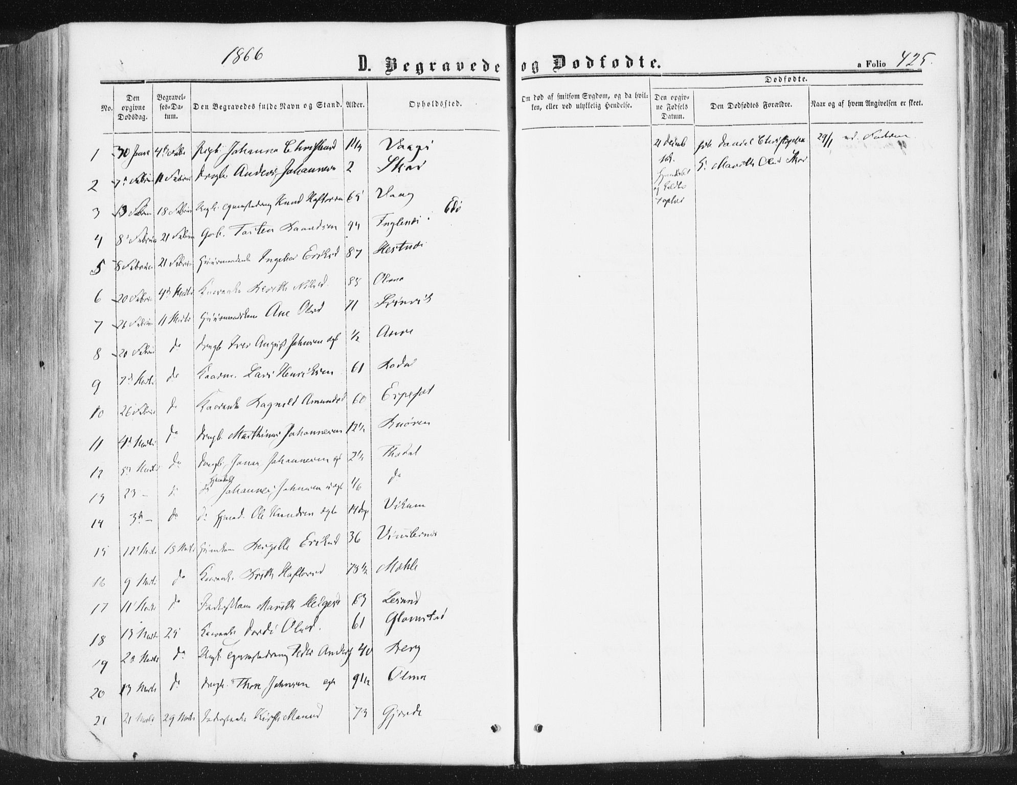 Ministerialprotokoller, klokkerbøker og fødselsregistre - Møre og Romsdal, SAT/A-1454/578/L0905: Parish register (official) no. 578A04, 1859-1877, p. 425