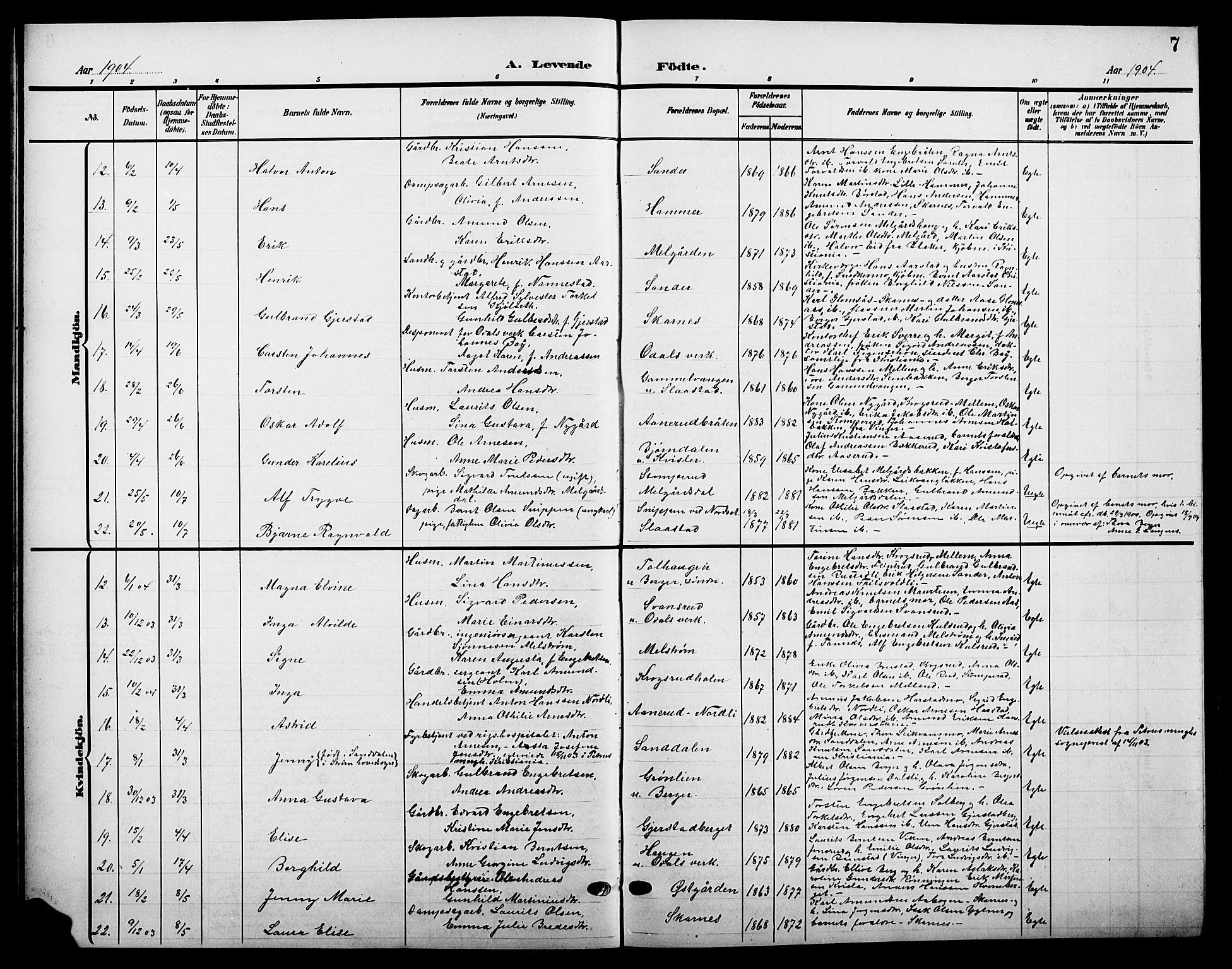 Sør-Odal prestekontor, AV/SAH-PREST-030/H/Ha/Hab/L0005: Parish register (copy) no. 5, 1903-1915, p. 7