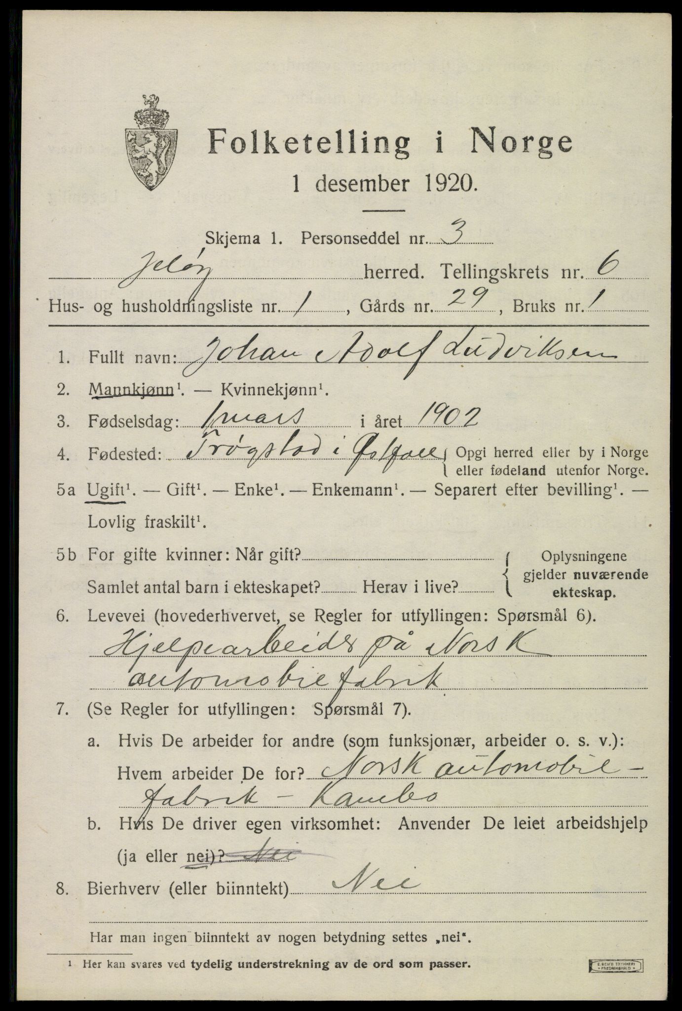 SAO, 1920 census for Moss land district, 1920, p. 6669