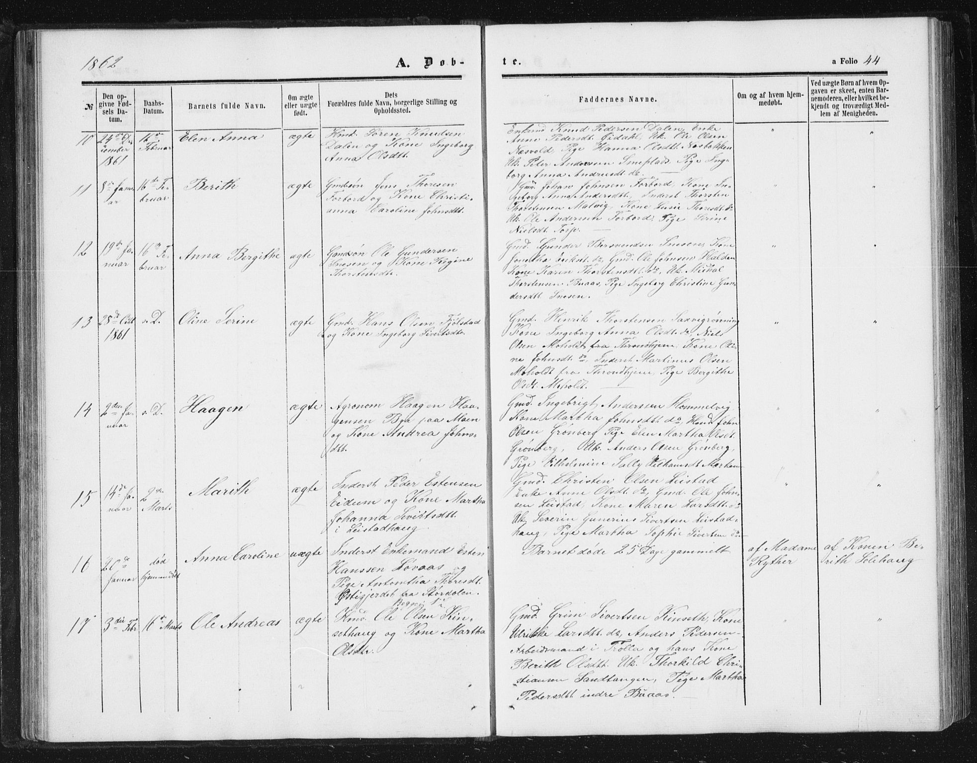 Ministerialprotokoller, klokkerbøker og fødselsregistre - Sør-Trøndelag, AV/SAT-A-1456/616/L0408: Parish register (official) no. 616A05, 1857-1865, p. 44