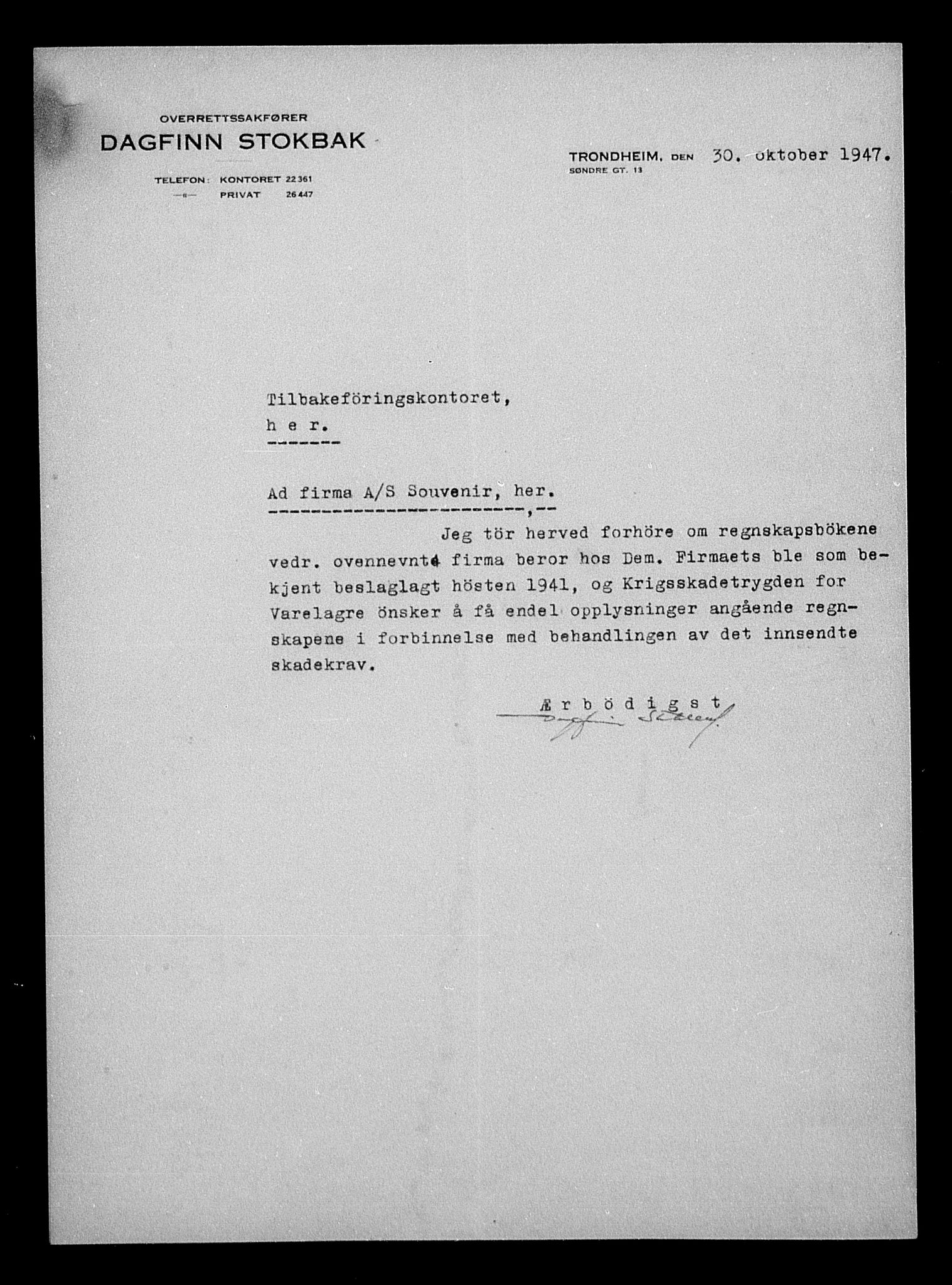 Justisdepartementet, Tilbakeføringskontoret for inndratte formuer, AV/RA-S-1564/H/Hc/Hca/L0908: --, 1945-1947, p. 261