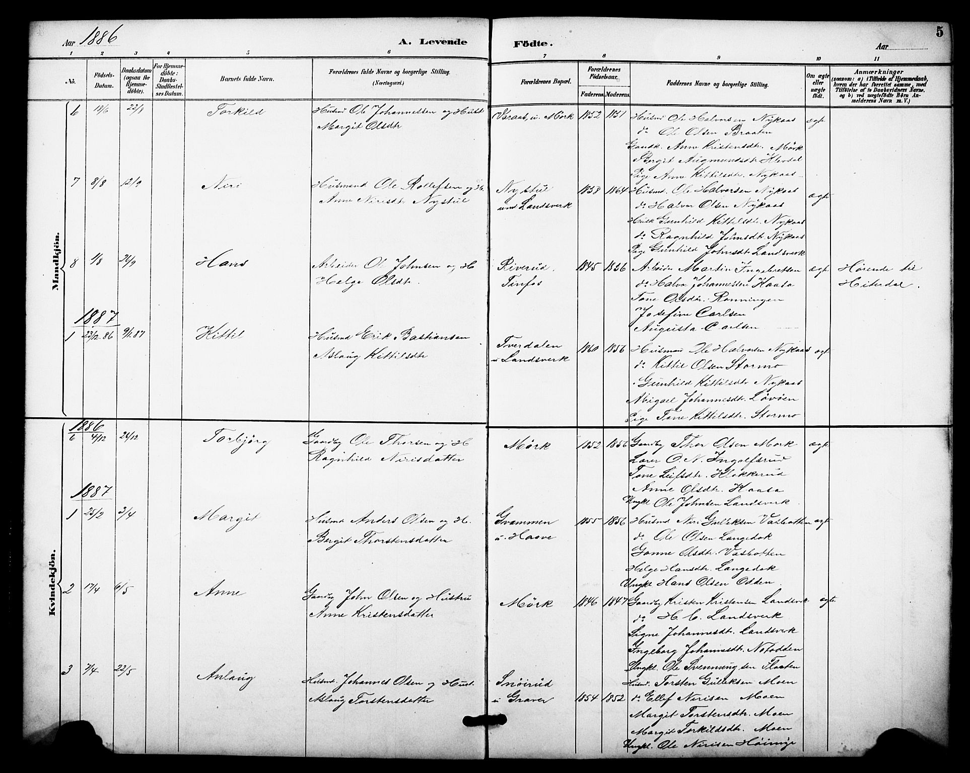 Heddal kirkebøker, SAKO/A-268/F/Fb/L0001: Parish register (official) no. II 1, 1884-1910, p. 5