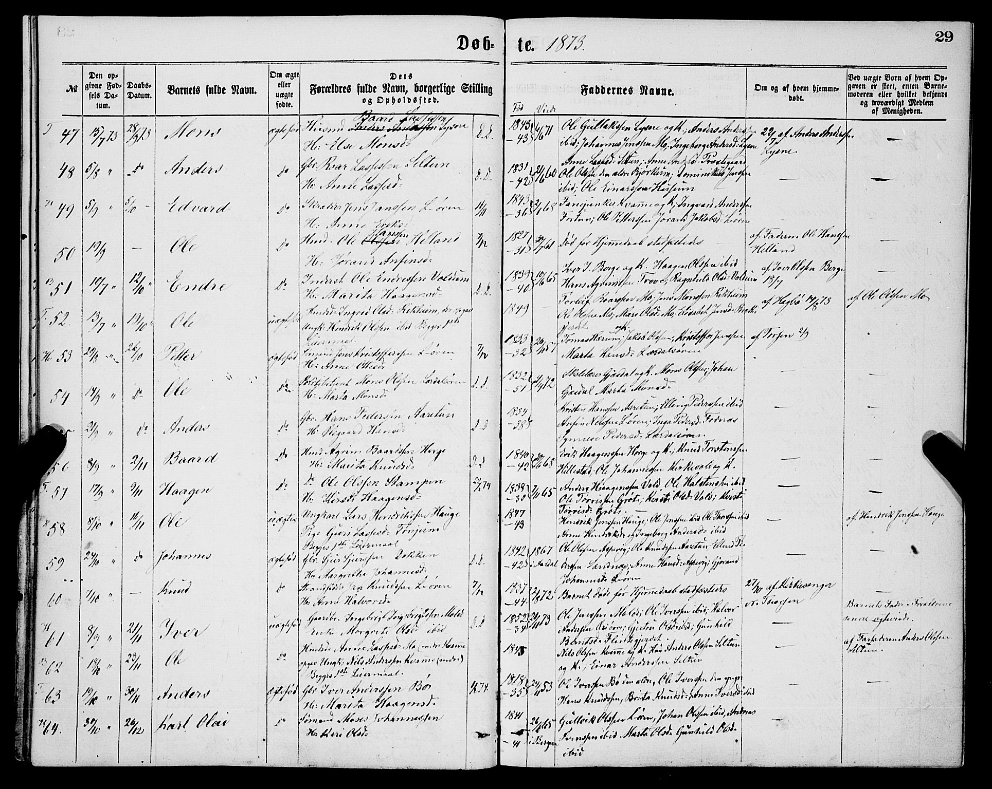 Lærdal sokneprestembete, SAB/A-81201: Parish register (official) no. A 12, 1867-1877, p. 29