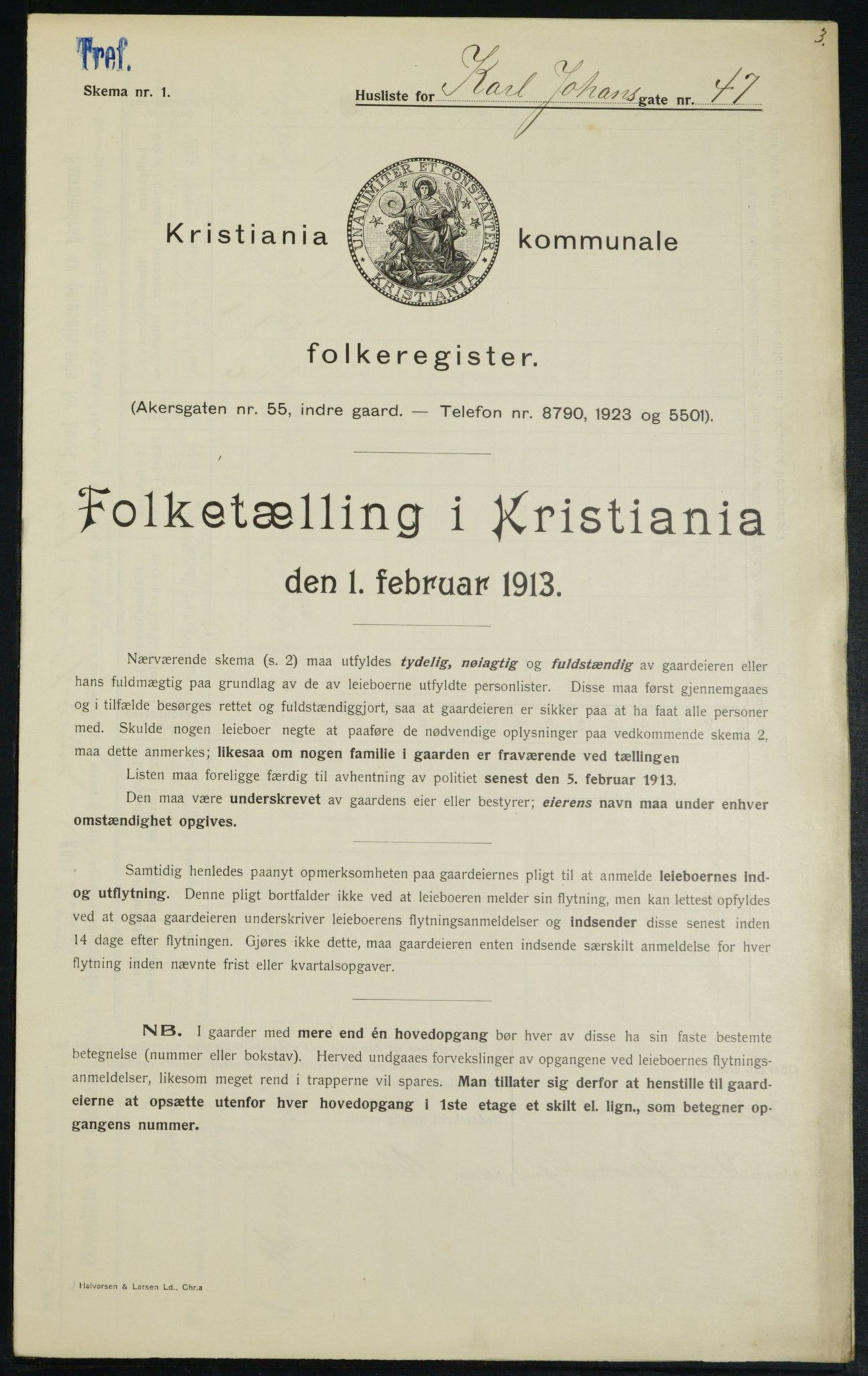 OBA, Municipal Census 1913 for Kristiania, 1913, p. 48662