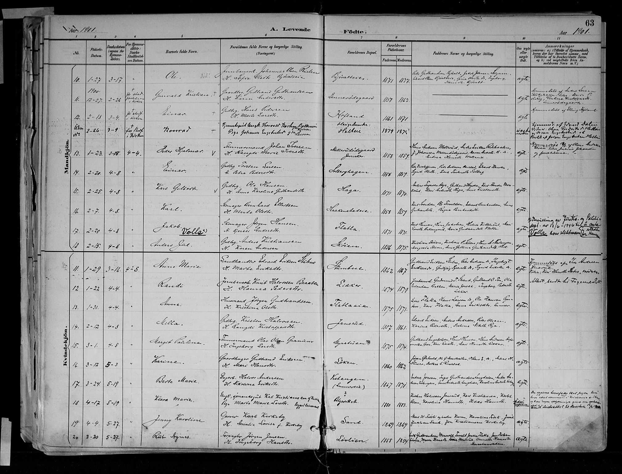 Jevnaker prestekontor, SAH/PREST-116/H/Ha/Haa/L0010: Parish register (official) no. 10, 1891-1906, p. 63