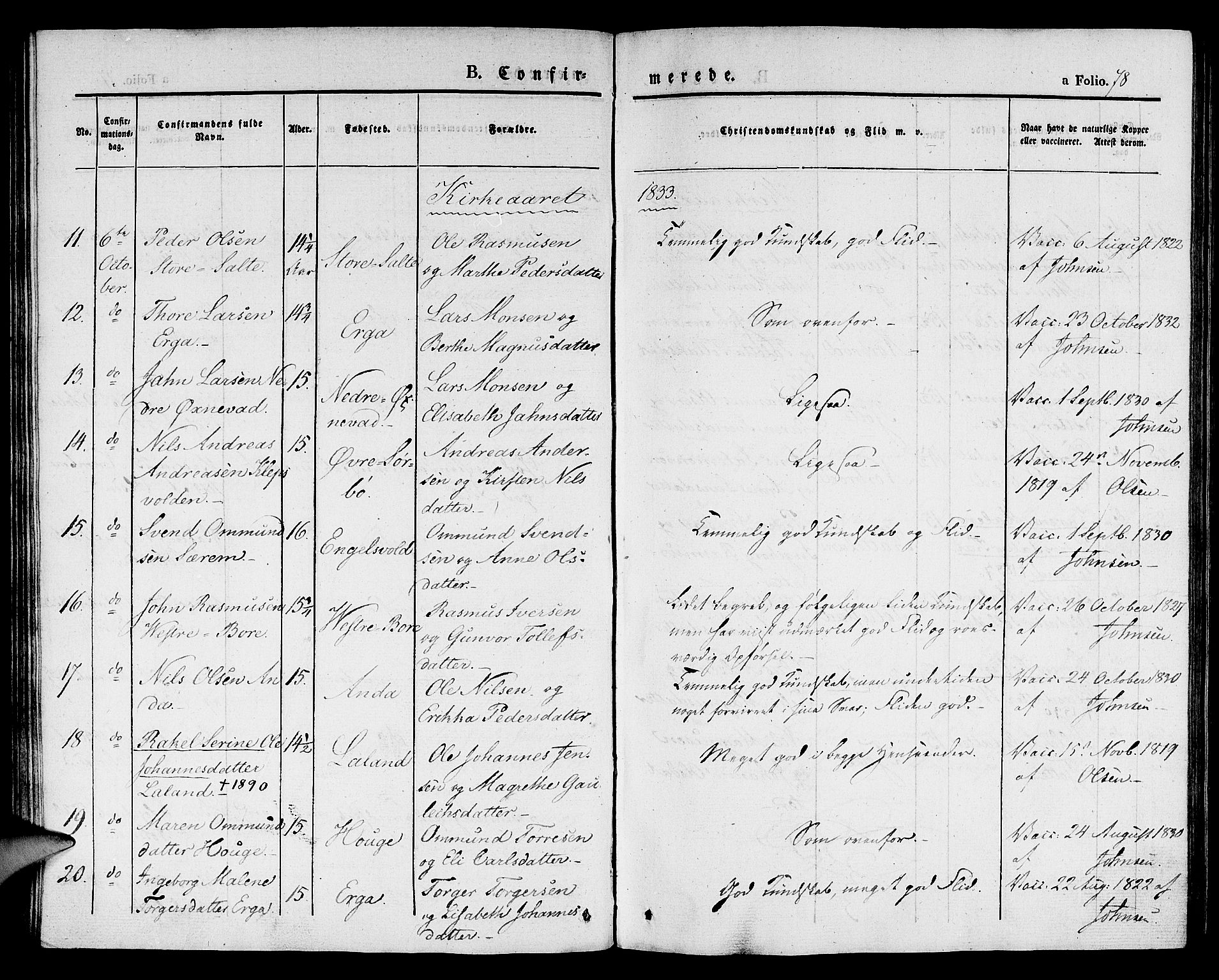 Klepp sokneprestkontor, SAST/A-101803/001/3/30BA/L0003: Parish register (official) no. A 3, 1833-1842, p. 78