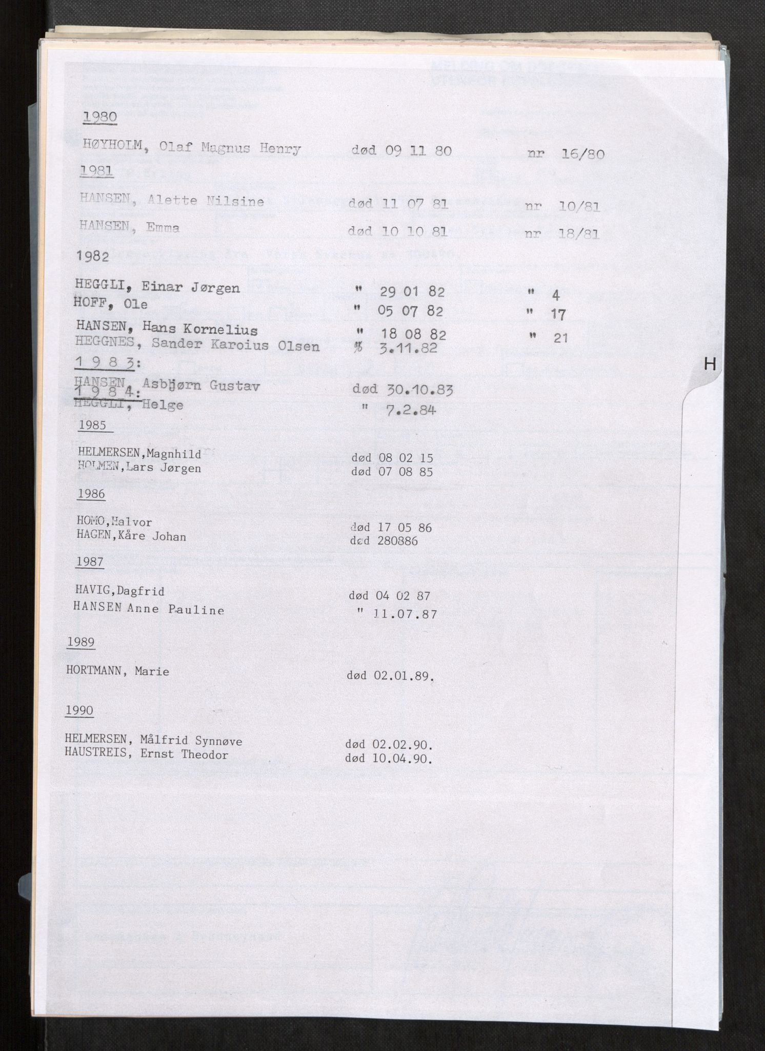 Vefsn lensmannskontor, AV/SAT-A-5714/4/Gh/L0001: Dødsfallprotokoll, 1973-1990, p. 304