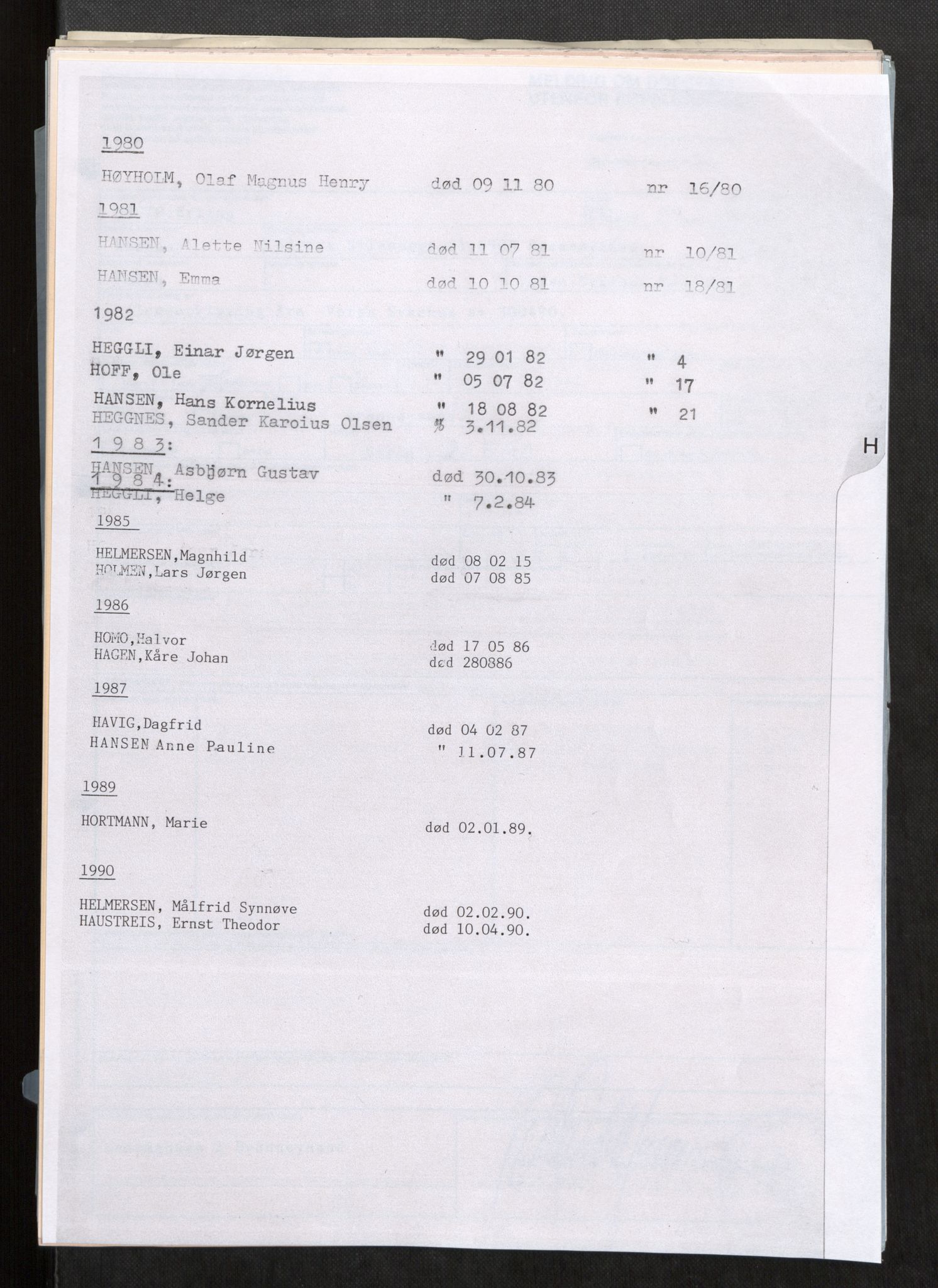 Vefsn lensmannskontor, SAT/A-5714/4/Gh/L0001: Dødsfallprotokoll, 1973-1990, p. 304