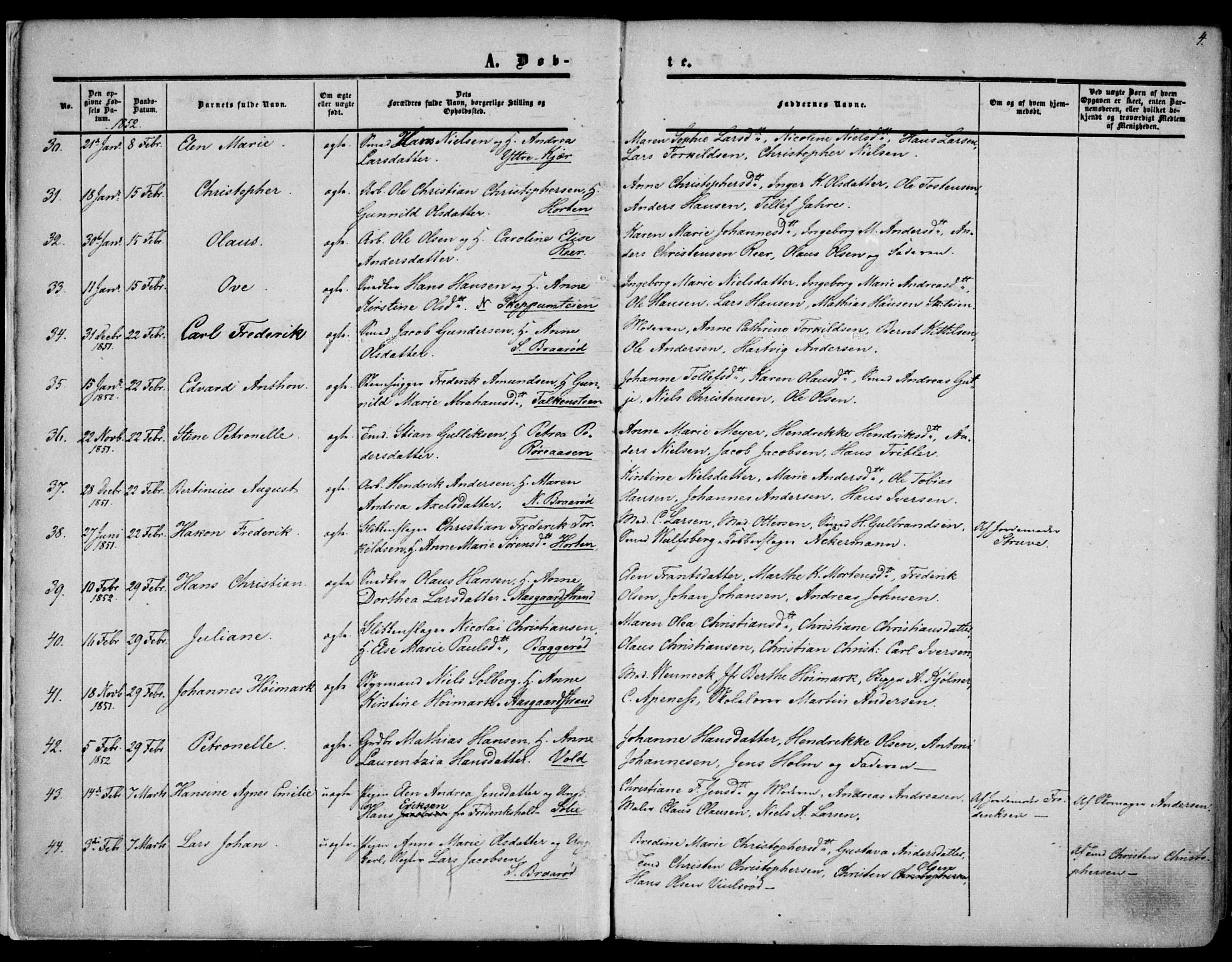 Borre kirkebøker, AV/SAKO-A-338/F/Fa/L0006: Parish register (official) no. I 6, 1852-1862, p. 4