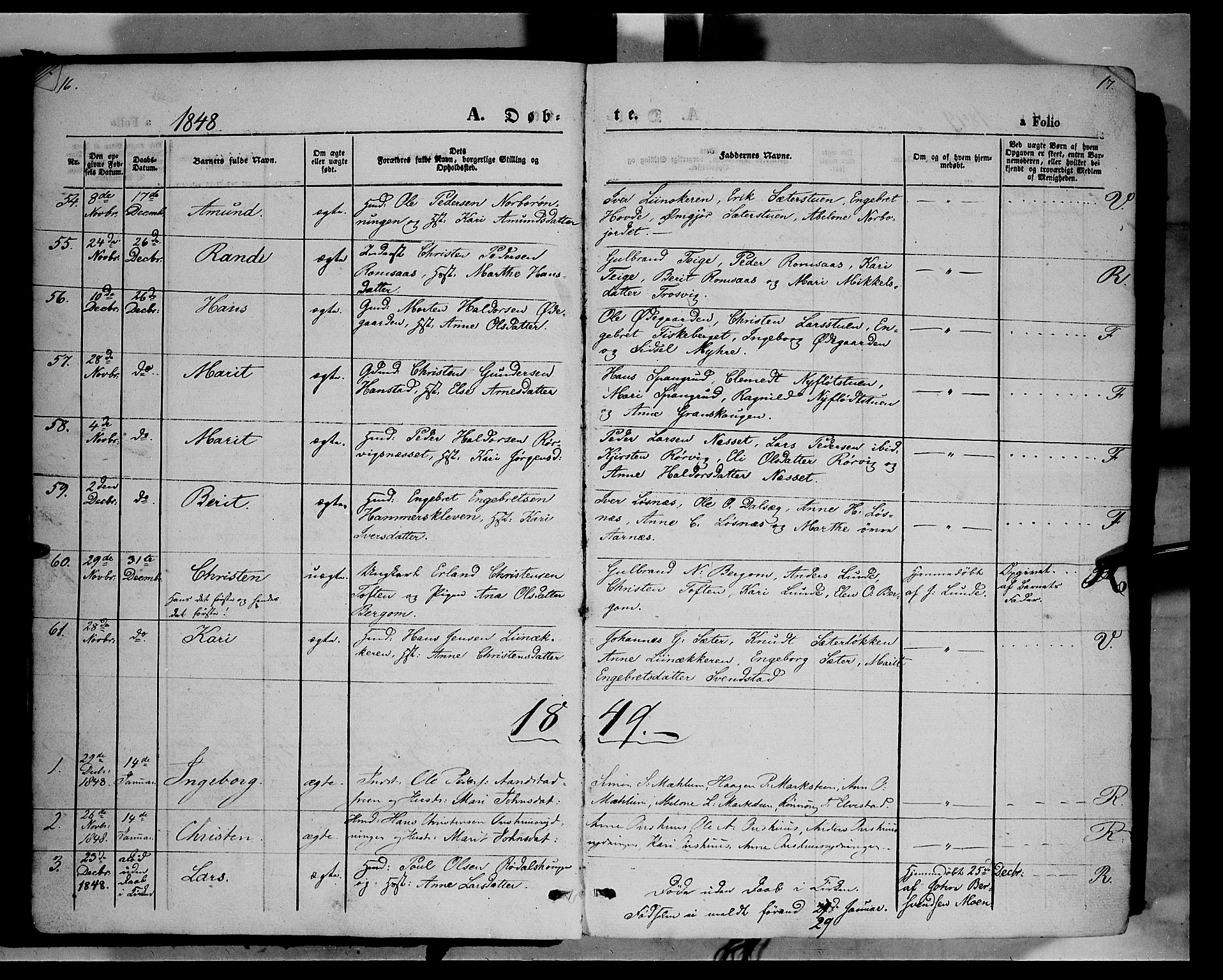 Ringebu prestekontor, SAH/PREST-082/H/Ha/Haa/L0006: Parish register (official) no. 6, 1848-1859, p. 16-17