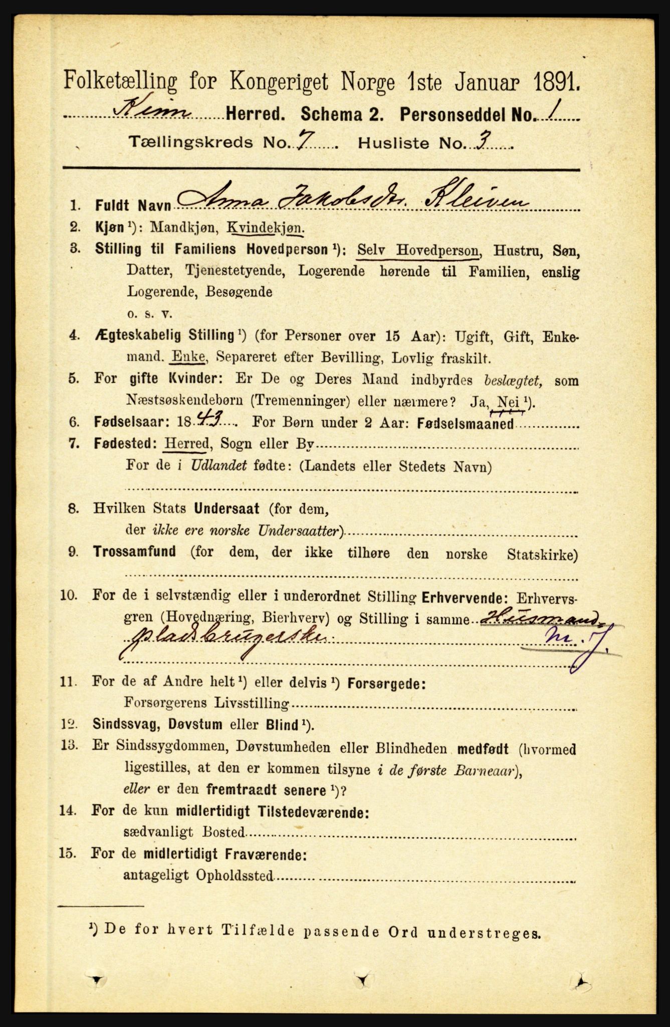 RA, 1891 census for 1437 Kinn, 1891, p. 2688
