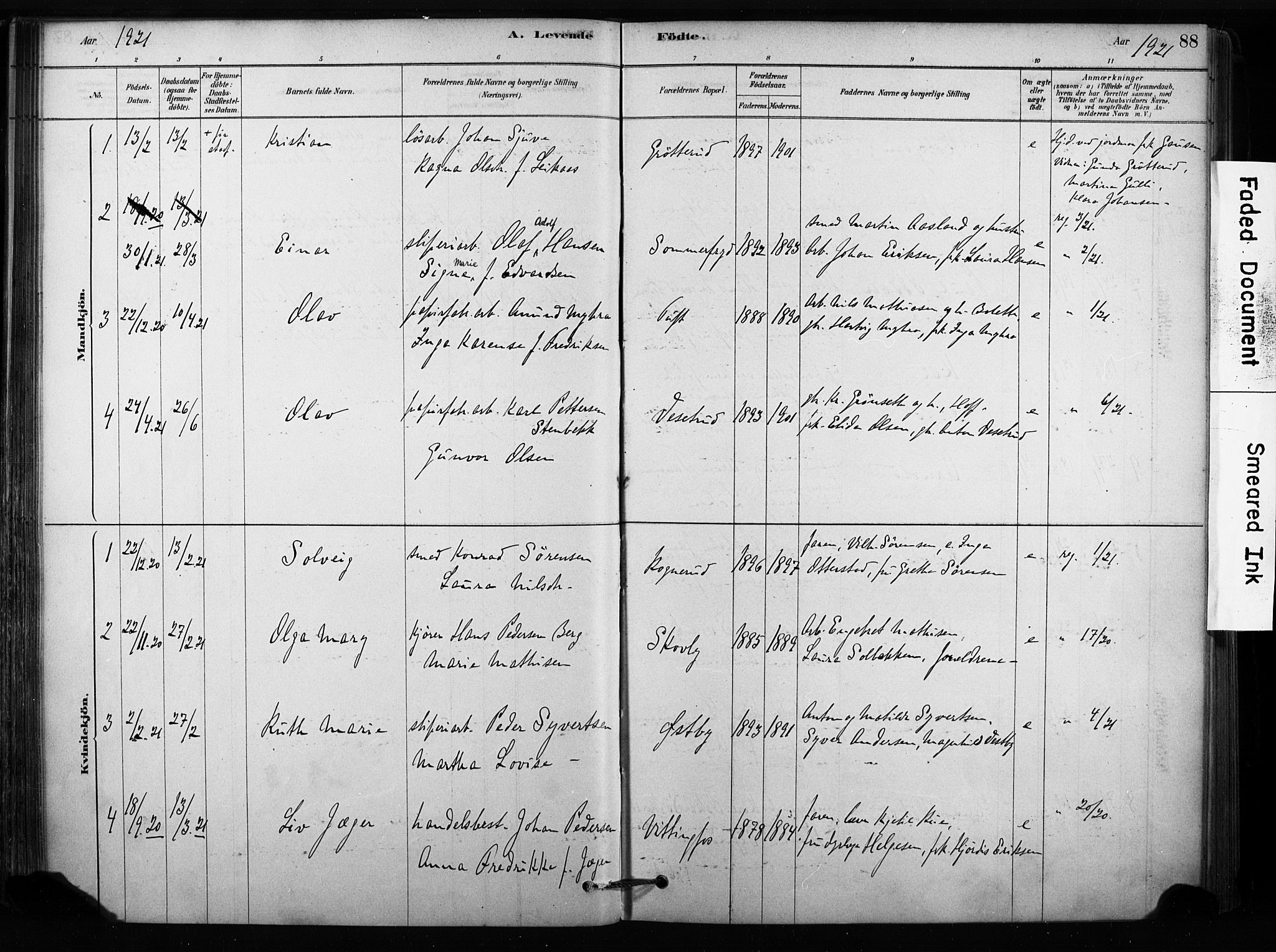 Sandsvær kirkebøker, AV/SAKO-A-244/F/Fc/L0001: Parish register (official) no. III 1, 1878-1923, p. 88