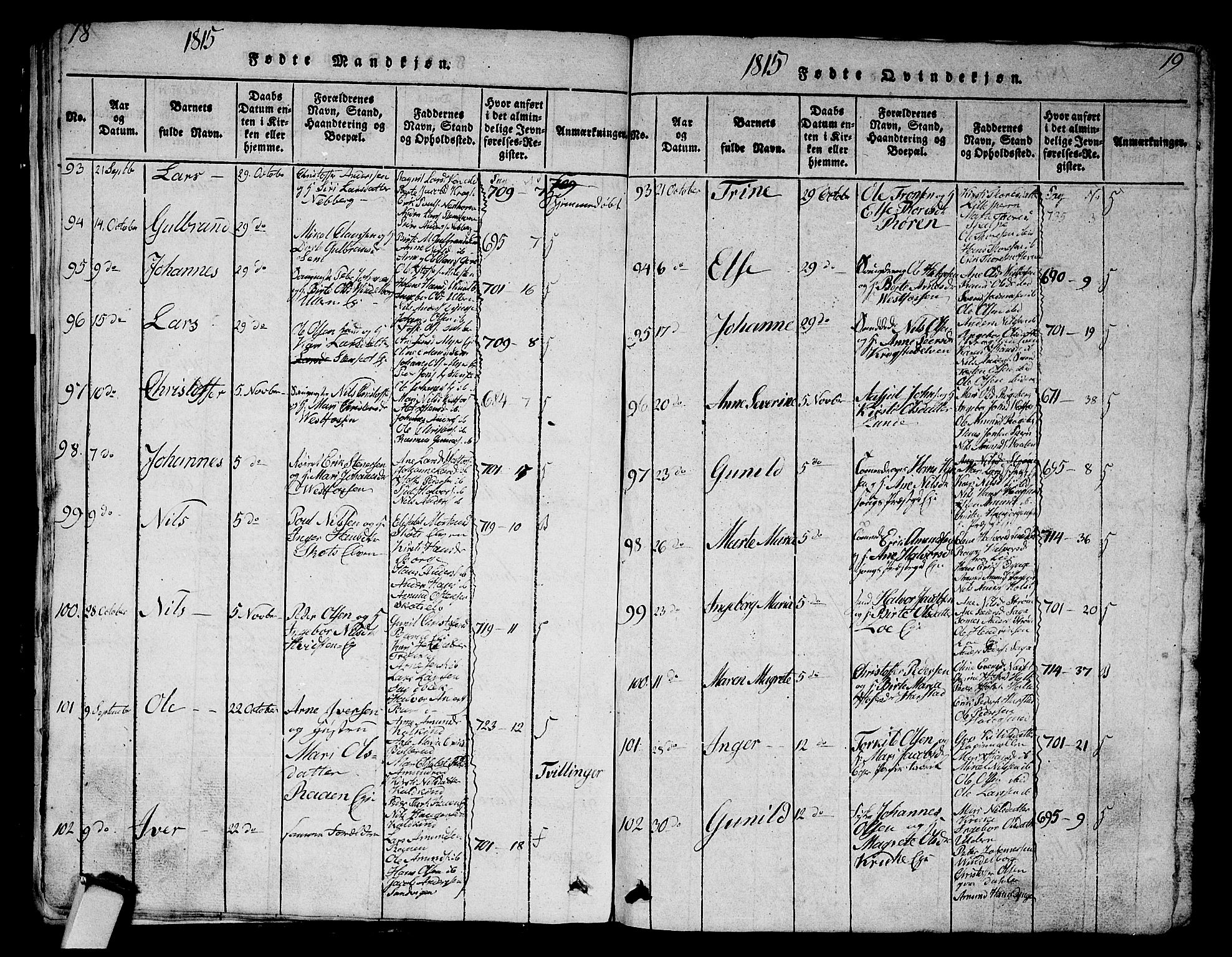 Eiker kirkebøker, AV/SAKO-A-4/G/Ga/L0001: Parish register (copy) no. I 1, 1814-1832, p. 18-19