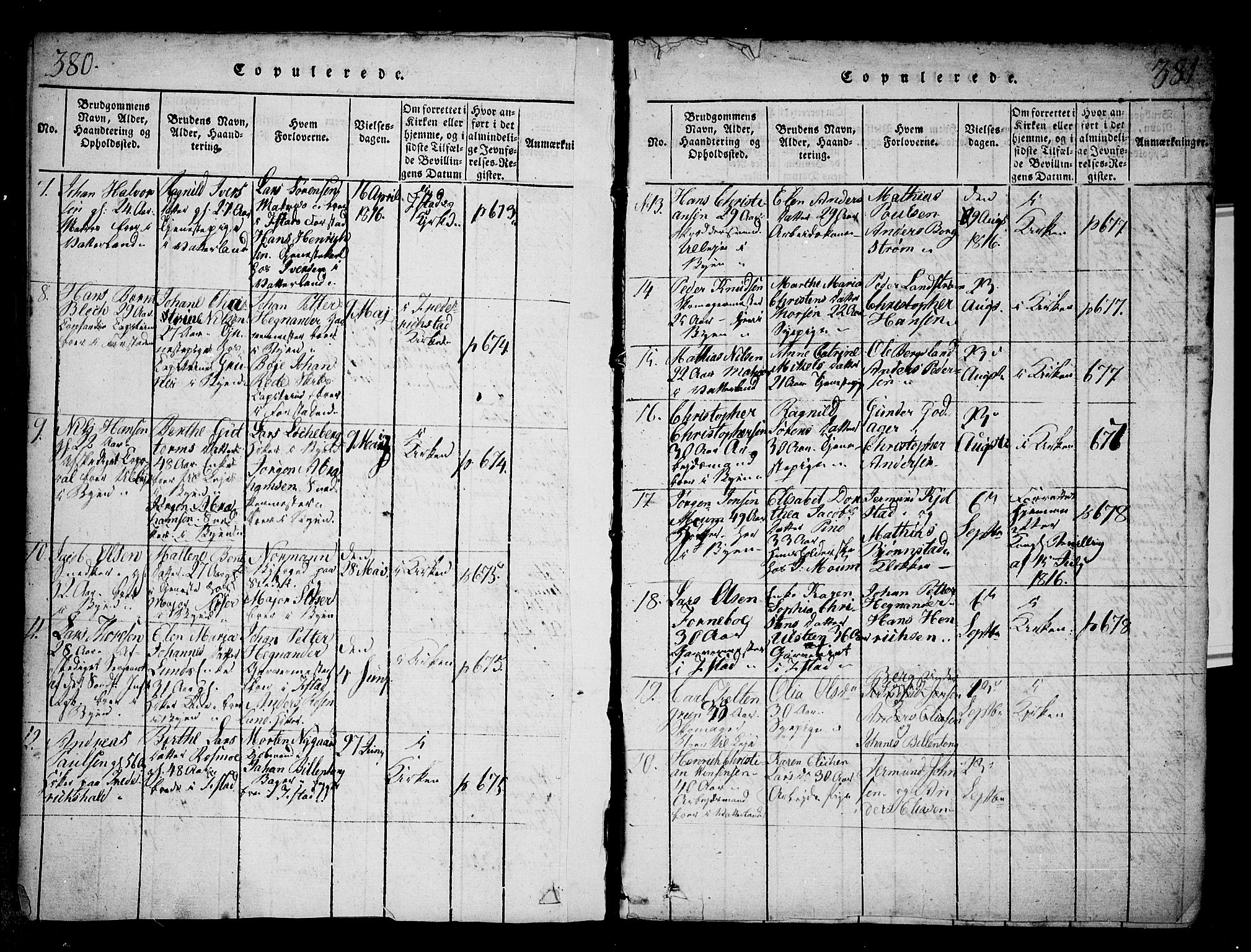 Fredrikstad prestekontor Kirkebøker, SAO/A-11082/F/Fa/L0004: Parish register (official) no. 4, 1816-1834, p. 380-381