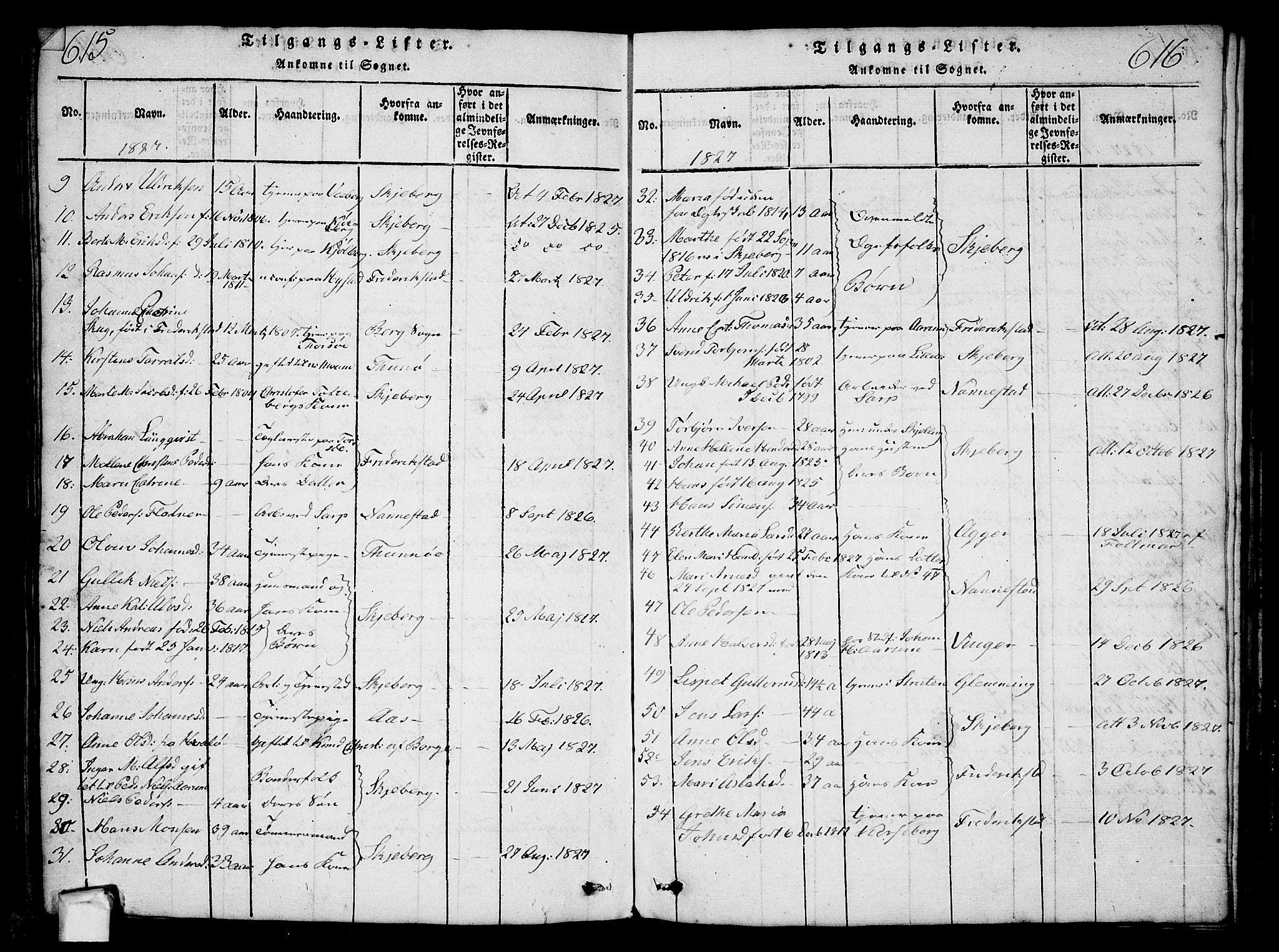 Borge prestekontor Kirkebøker, SAO/A-10903/G/Ga/L0001: Parish register (copy) no.  I 1, 1815-1835, p. 615-616