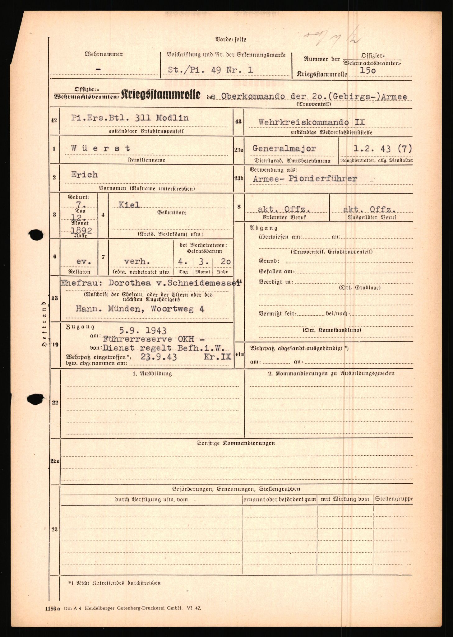 Forsvarets Overkommando. 2 kontor. Arkiv 11.4. Spredte tyske arkivsaker, AV/RA-RAFA-7031/D/Dar/Dara/L0019: Personalbøker og diverse, 1940-1945, p. 588