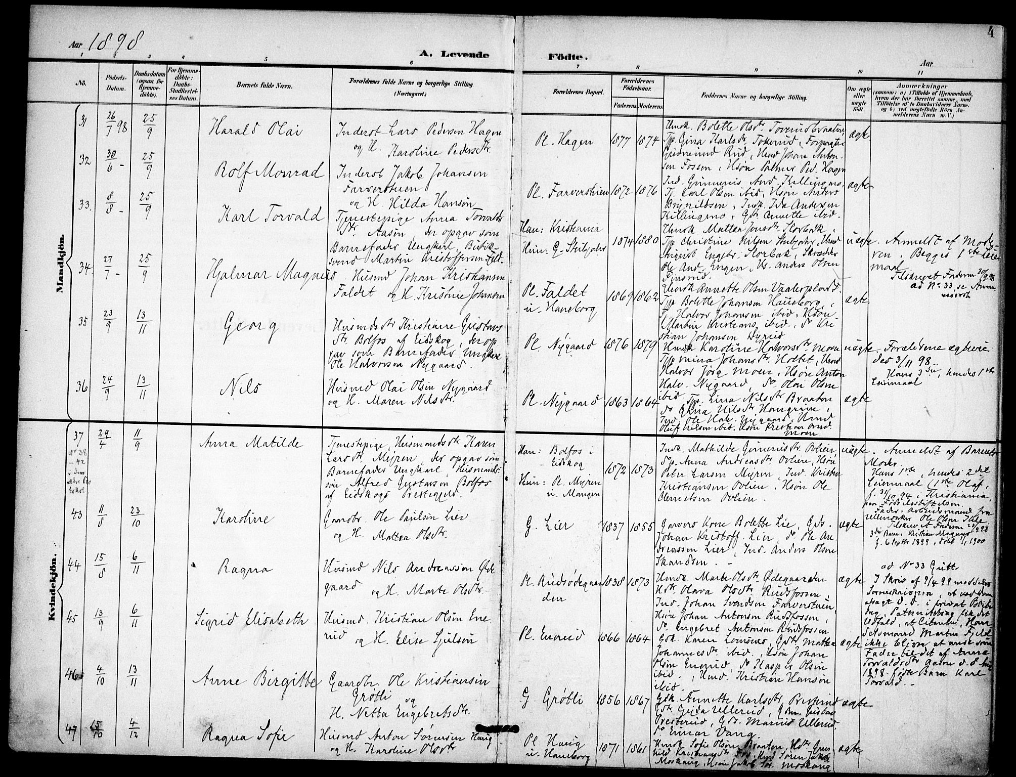 Aurskog prestekontor Kirkebøker, AV/SAO-A-10304a/F/Fa/L0010: Parish register (official) no. I 10, 1898-1905, p. 4